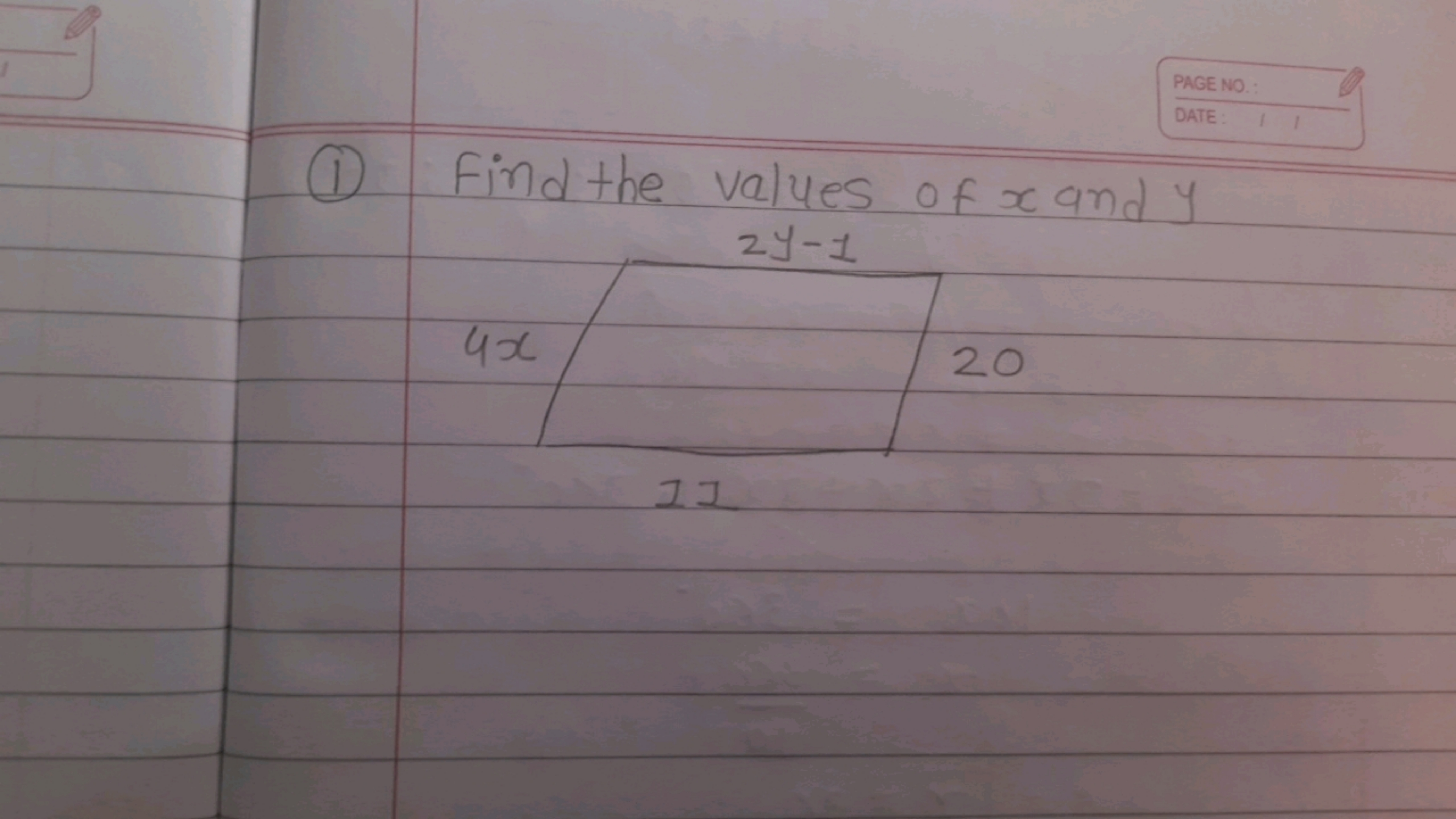 (1) Find the values of x and y