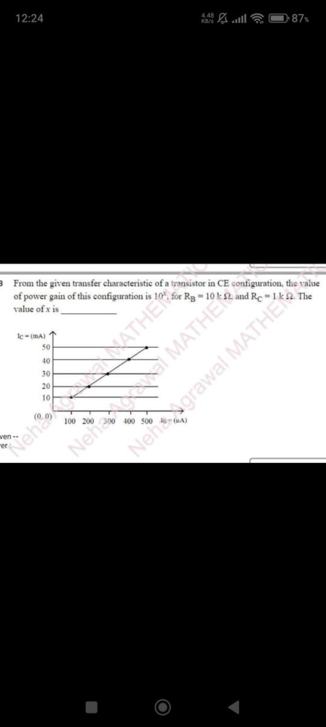 12:24

From the given transfer characteristic of a transistor in CE co