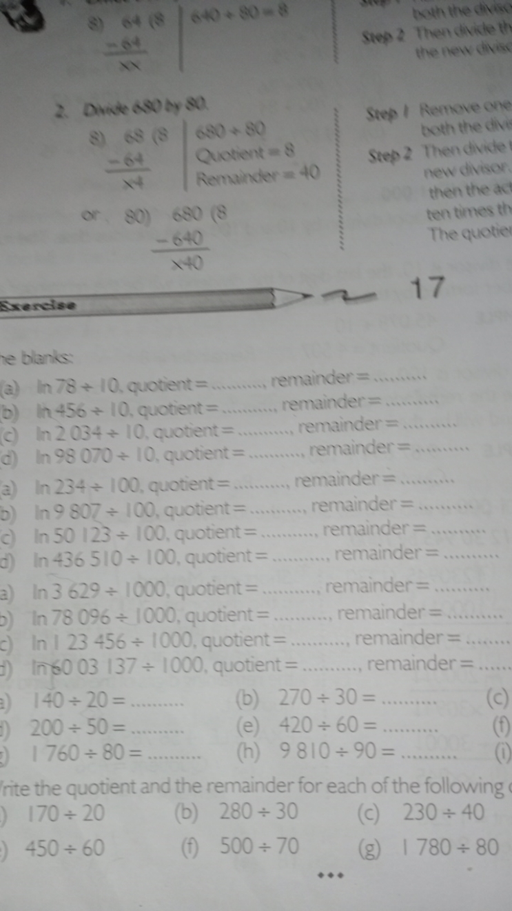 2. Dive boOty 80 .
8) \begin{tabular} { l | l } 
68(8 & 680+80 \\
- 64