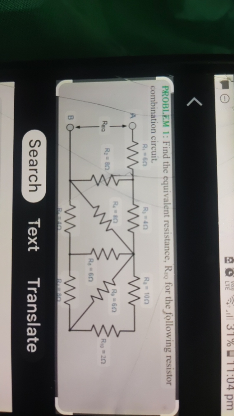 PROBLF.M 1: Find the equivalent resistance, REP ​ for the following re