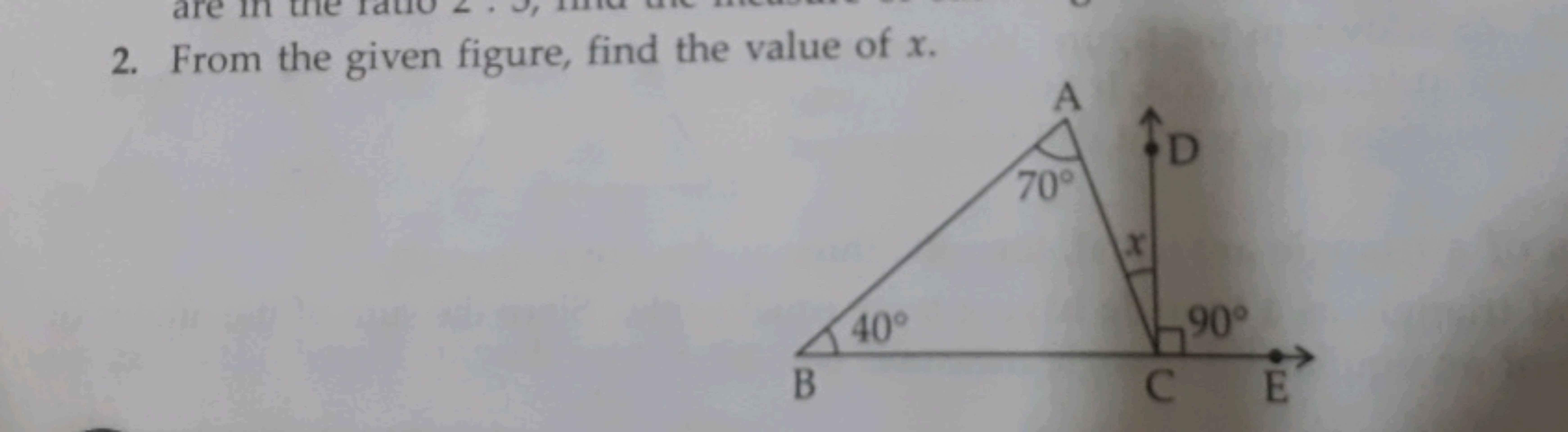 2. From the given figure, find the value of x.