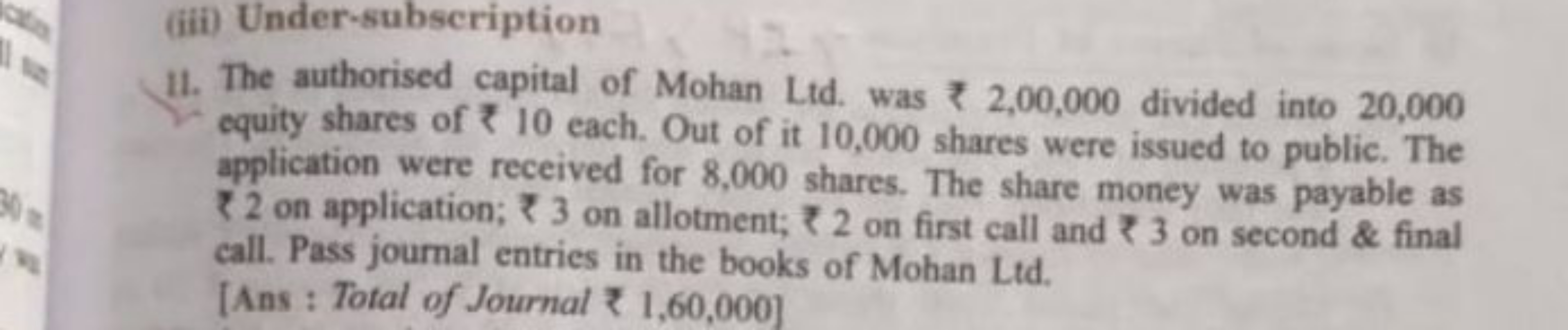 11. The authorised capital of Mohan Ltd. was ₹2,00,000 divided into 20