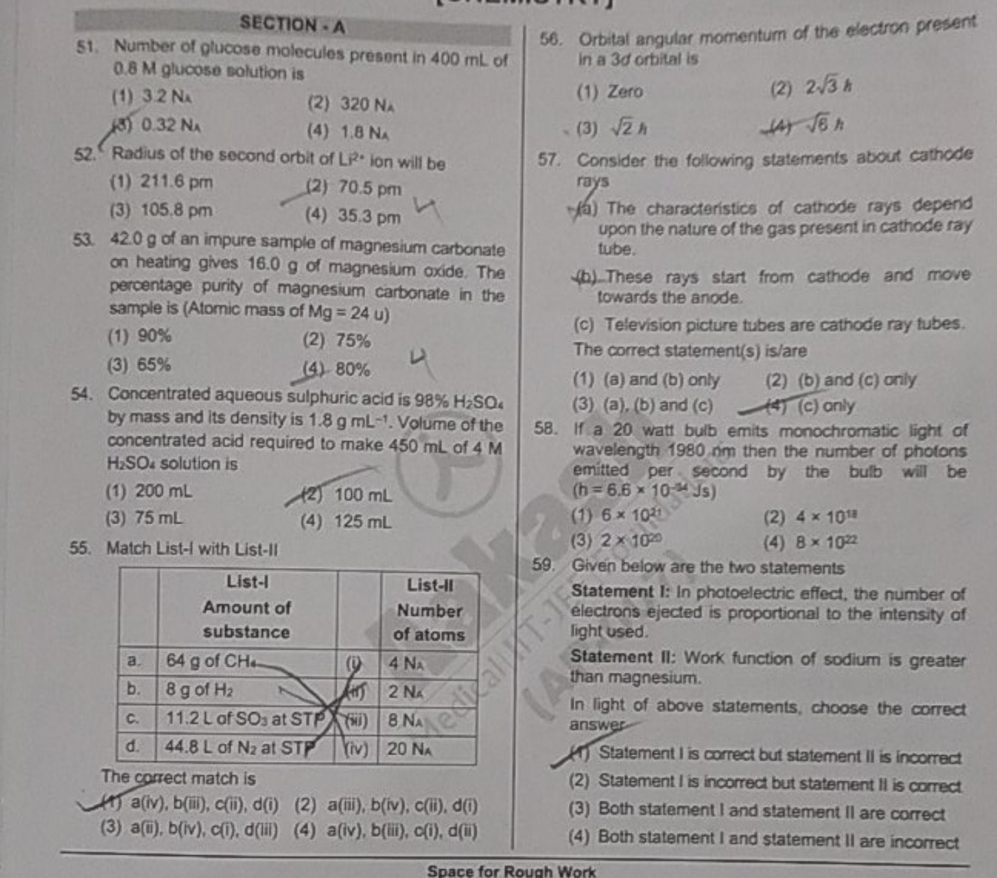 SECTION - A
51. Number of glucose molecules present in 400 mL of 0.8 M