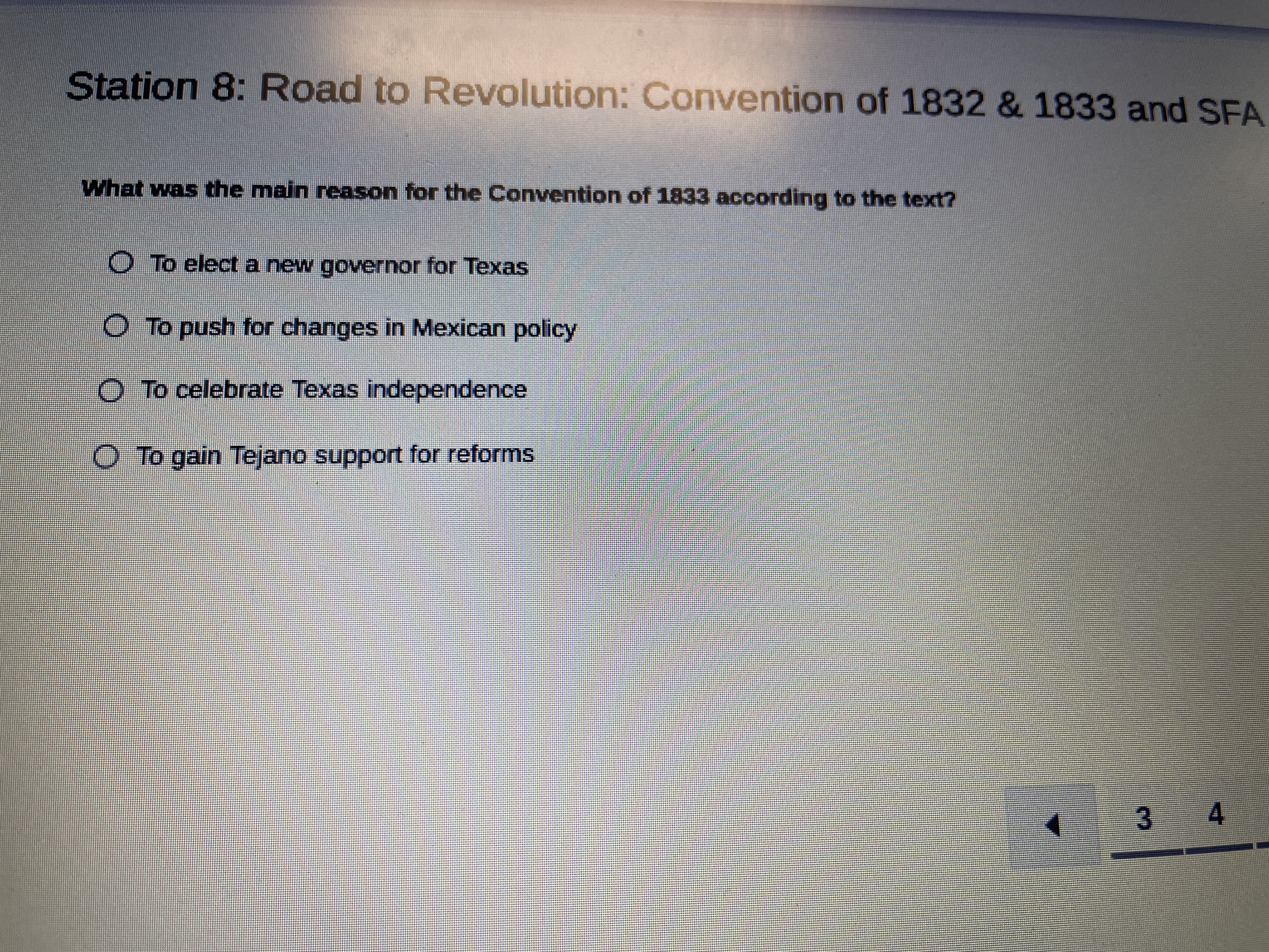 Station 8: Road to Revolution: Convention of 1832 \& 1833 and SFA

Wha