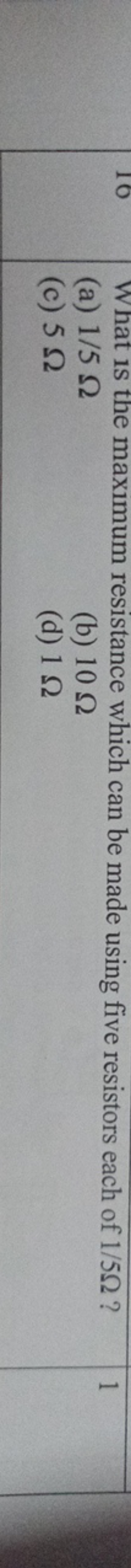 What is t
(a) 1/50
(c) 5Ω
(b) 10Ω
(d) 1Ω