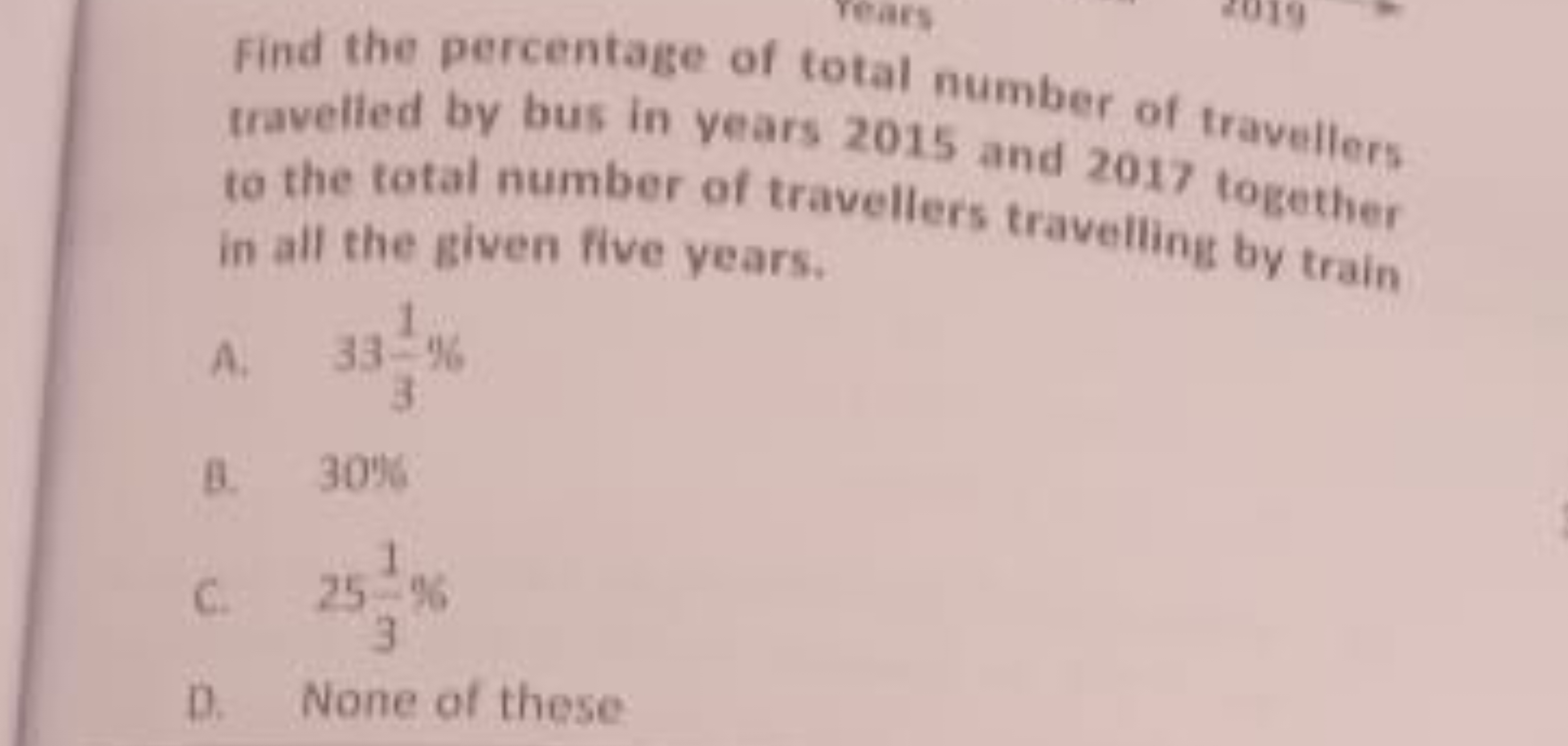 Find the percentage of total number of travellers travelled by bus in 