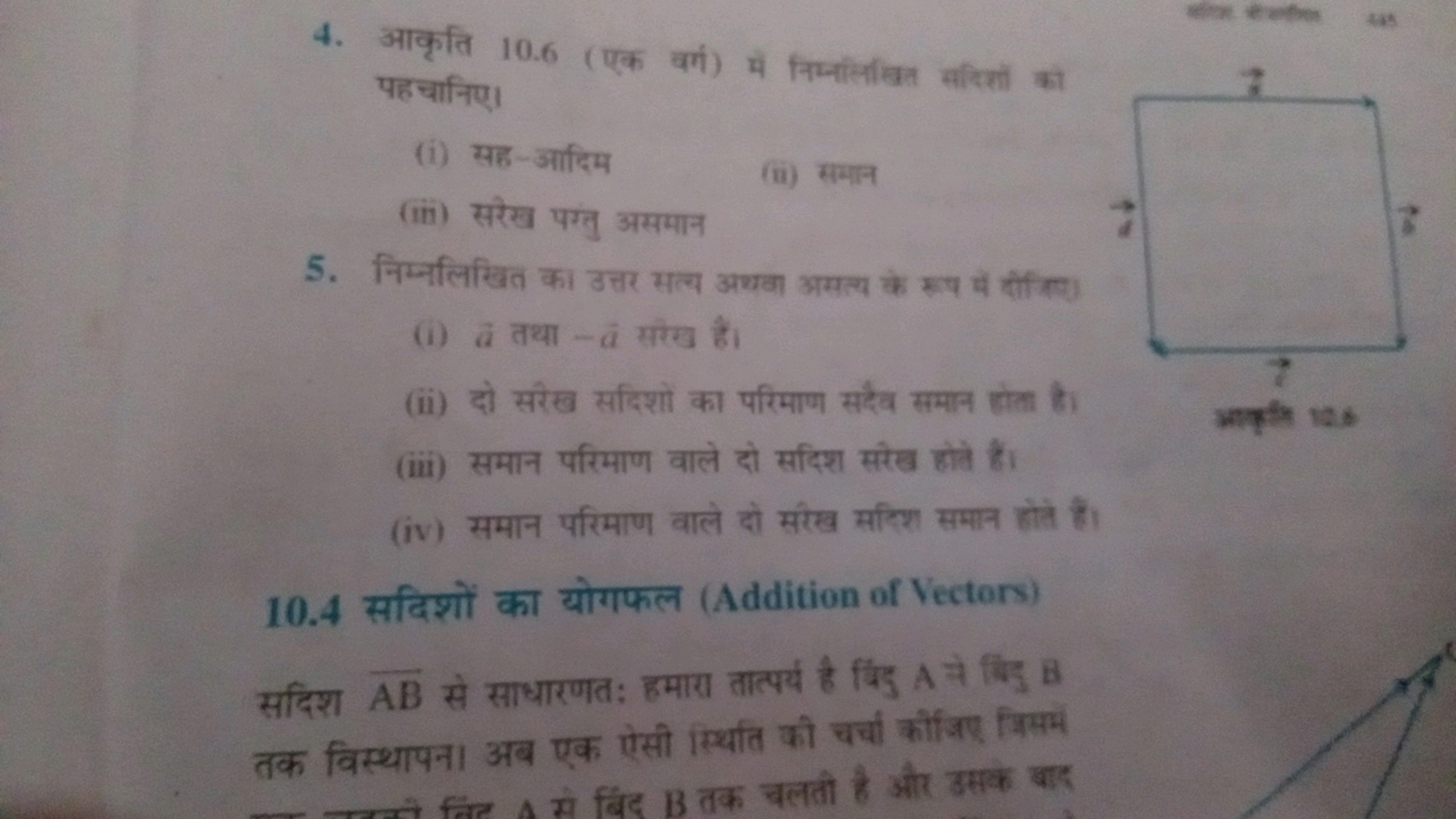 4. आकृति 10.6 (एक वर्ग) में निम्नलिखित सरिशों का पहचानिए।
(i) सह-आदिम
