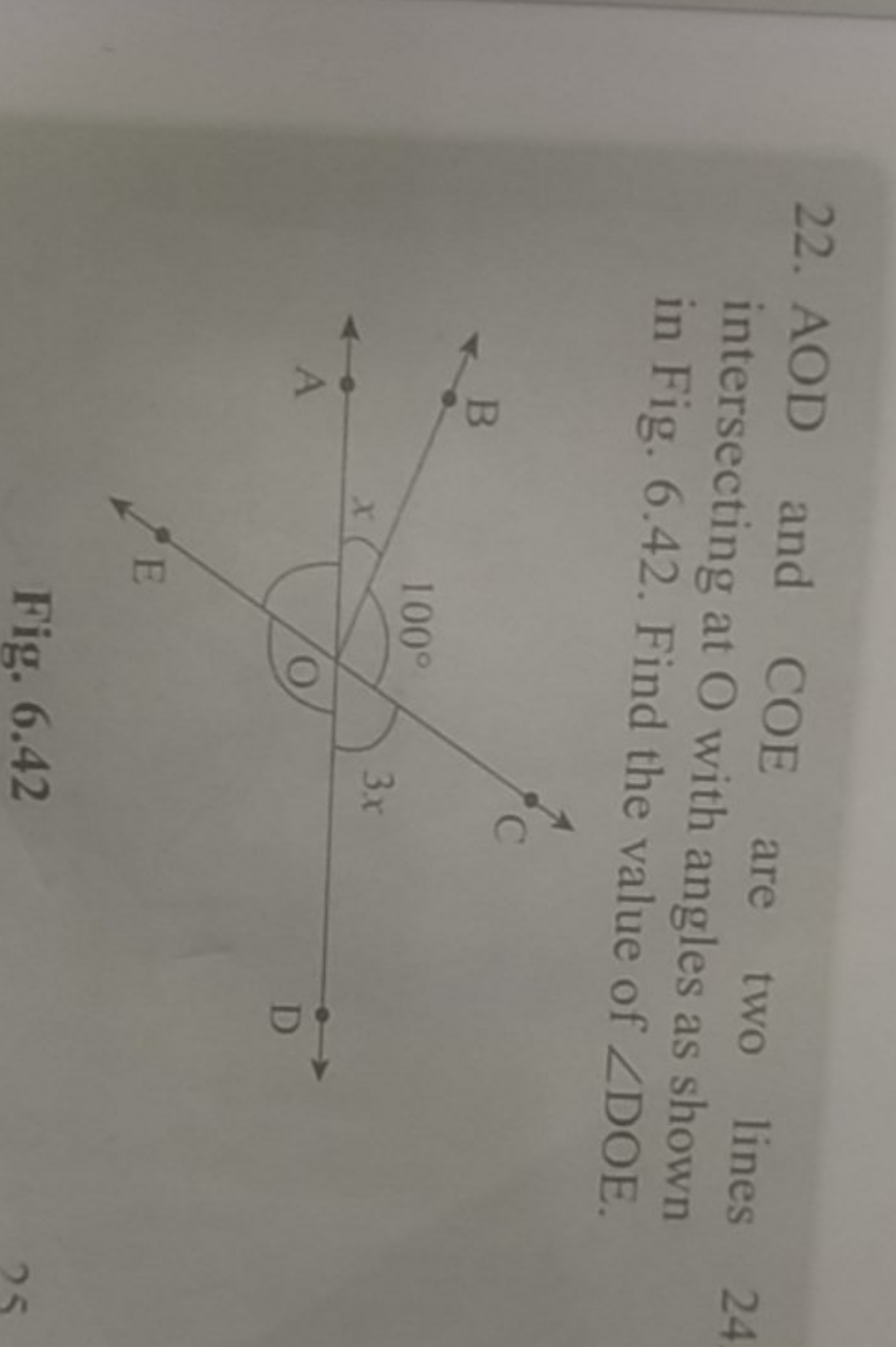 22. AOD and COE are two lines intersecting at O with angles as shown i