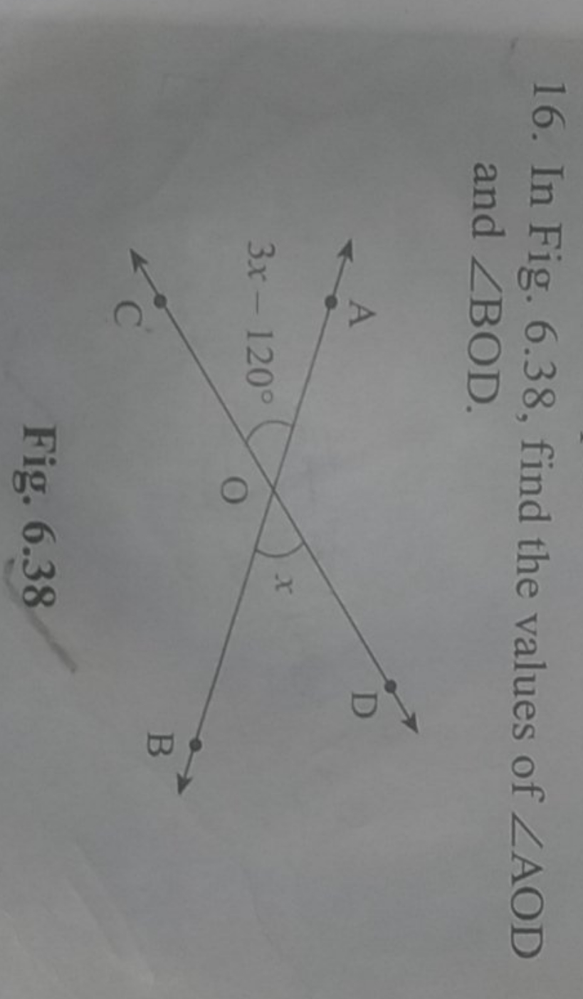 16. In Fig. 6.38 , find the values of ∠AOD and ∠BOD.

Fig. 6.38