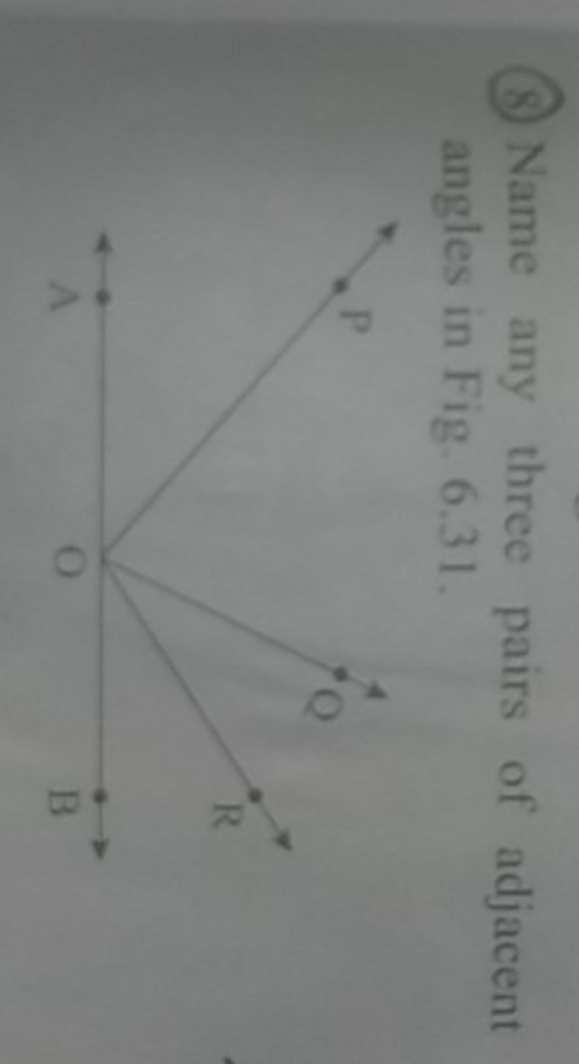 (8) Name any three pairs of adjacent angles in Fig 6.31