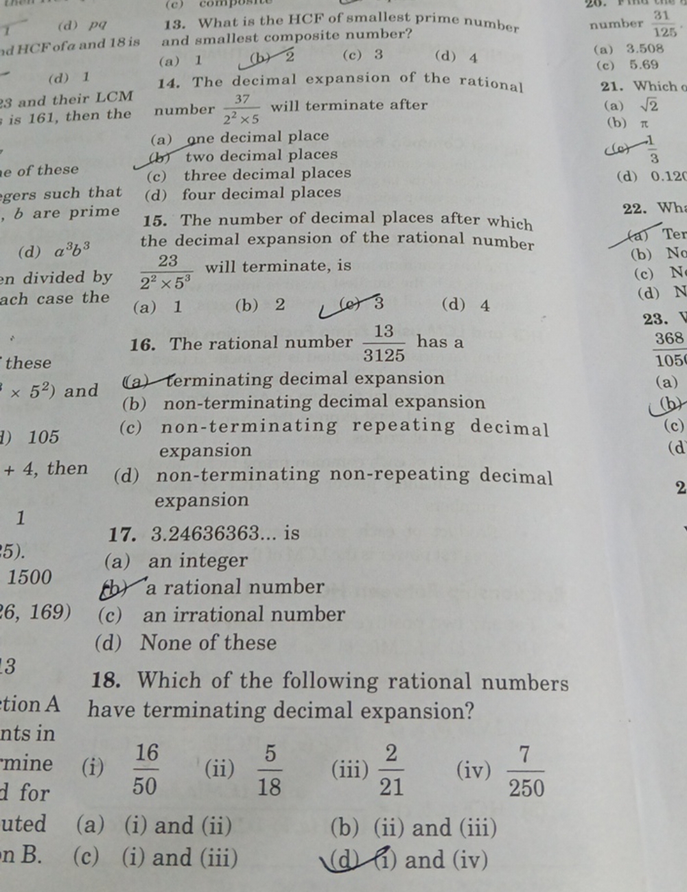 (d) pq
HCF of a and 18 is
(d) 1

3 and their LCM
is 161, then the
of t