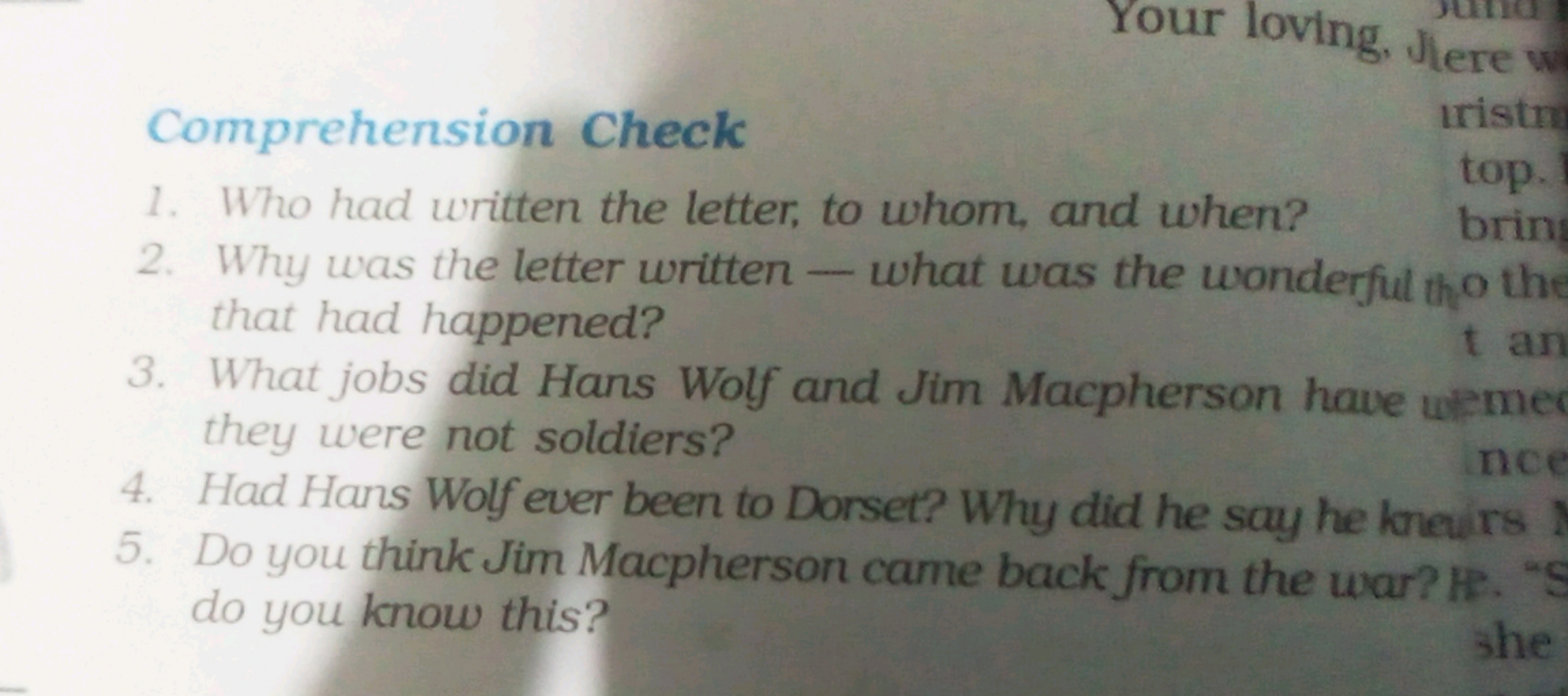 Comprehension Check
1. Who had written the letter, to whom, and when?
