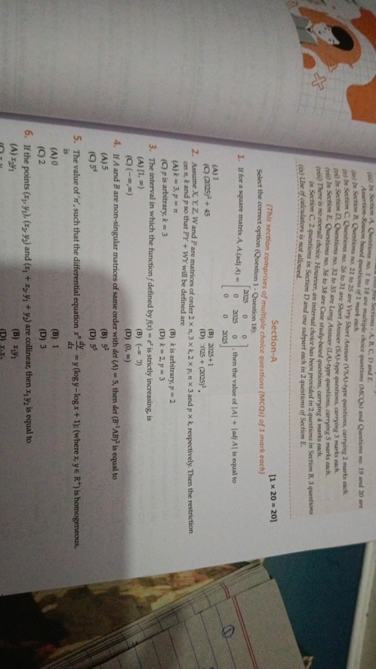 Soction A. Quetrions ma 1 to 18 arections - A. R, C, D and E.
In Socti