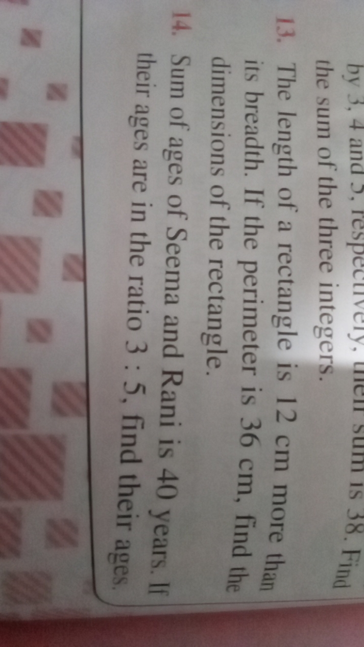 the sum of the three integers.
13. The length of a rectangle is 12 cm 