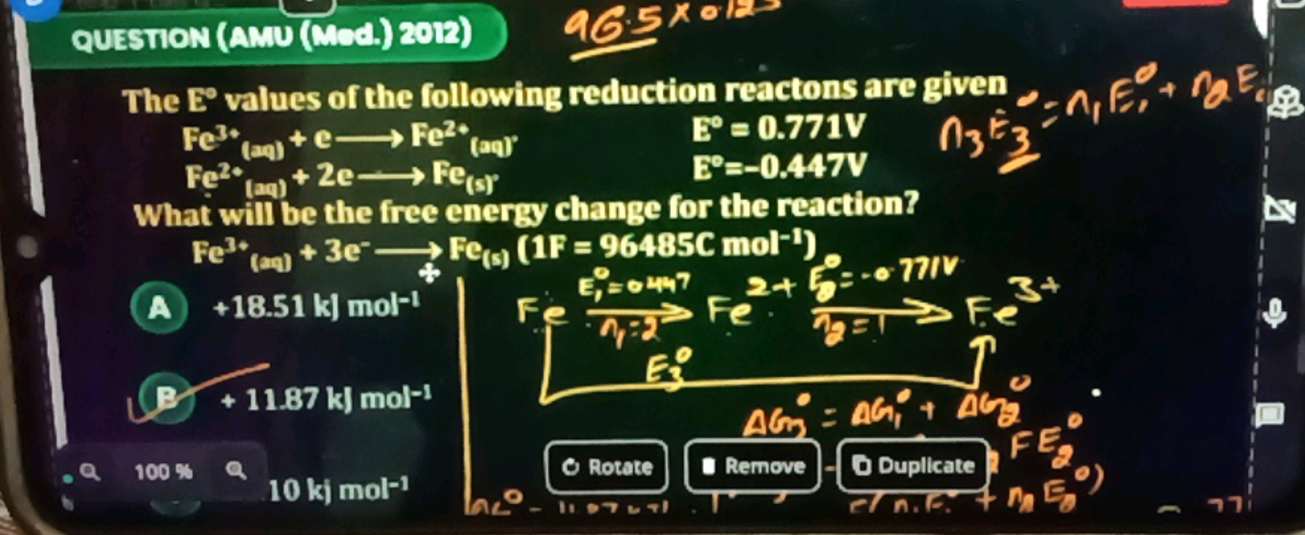 QUESTION (AMU (Cadi) 2012)
96.5×012×
The E∘ values of the following re