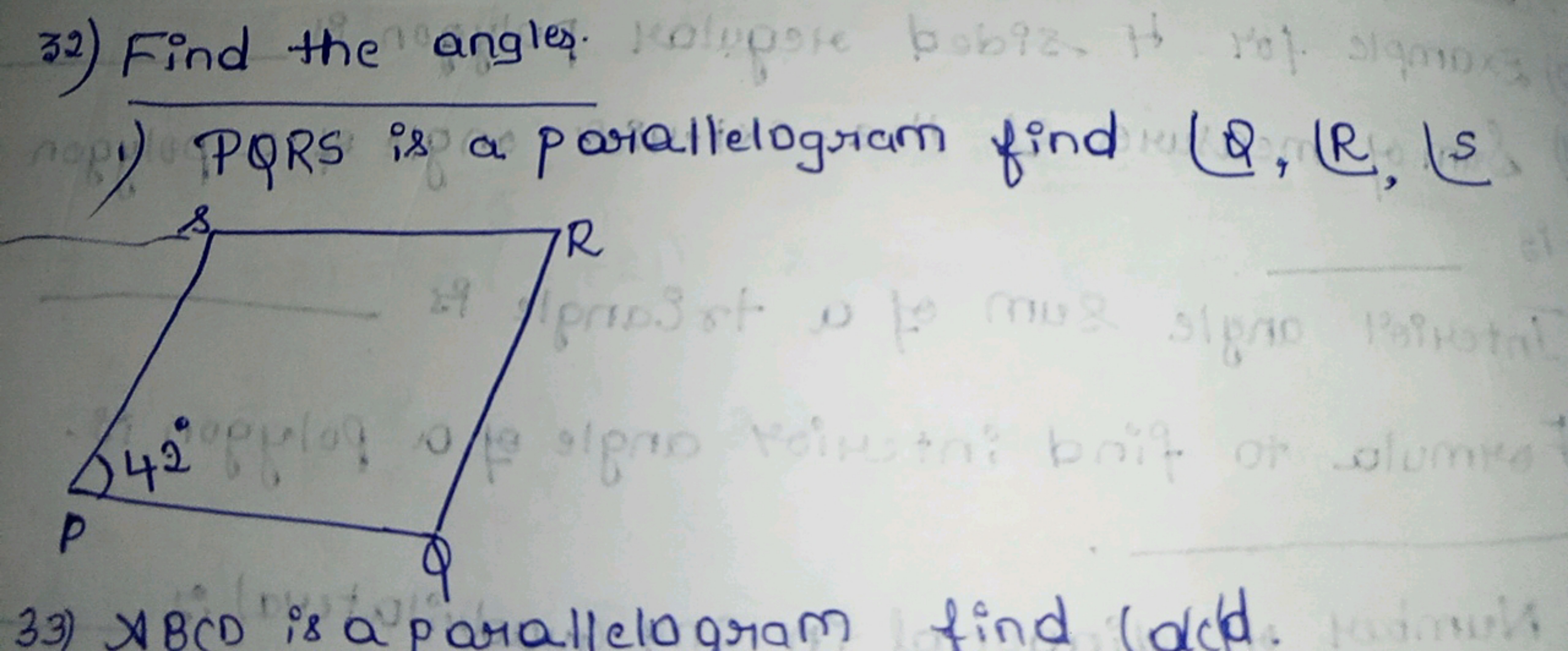 32) Find the angles. Kolypose bobiz. + roj. siamox
nopt) PQRS is a par