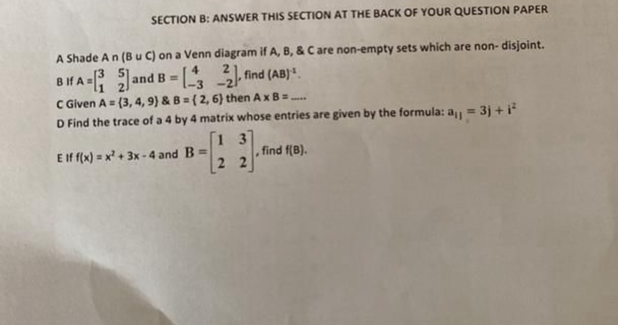 SECTION B: ANSWER THIS SECTION AT THE BACK OF YOUR QUESTION PAPERA Shad..