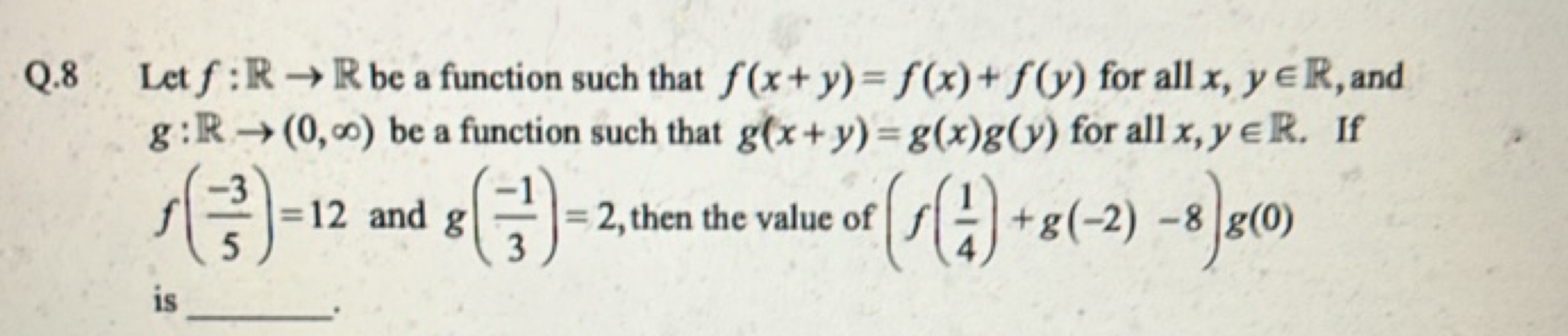 Q. 8 Let f:R→R be a function such that f(x+y)=f(x)+f(y) for all x,y∈R,