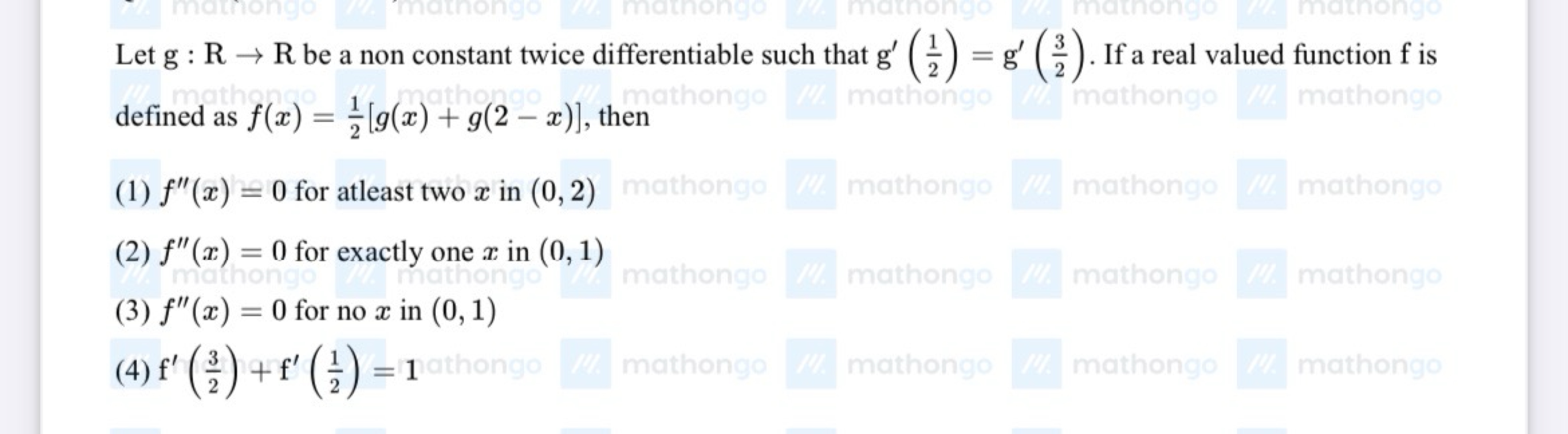 Let g:R→R be a non constant twice differentiable such that g′(21​)=g′(