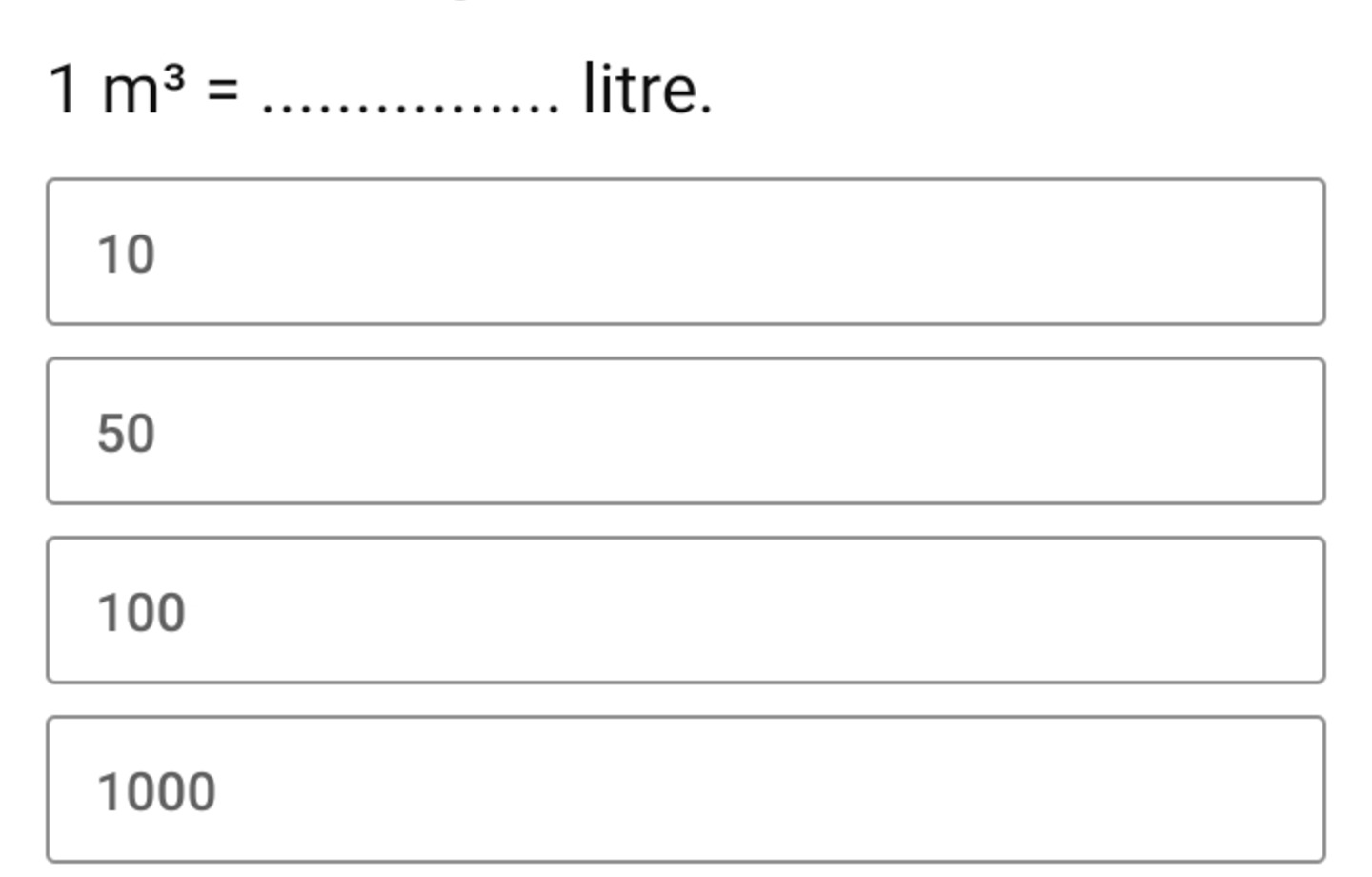 1 m3= litre.10501001000 | Filo