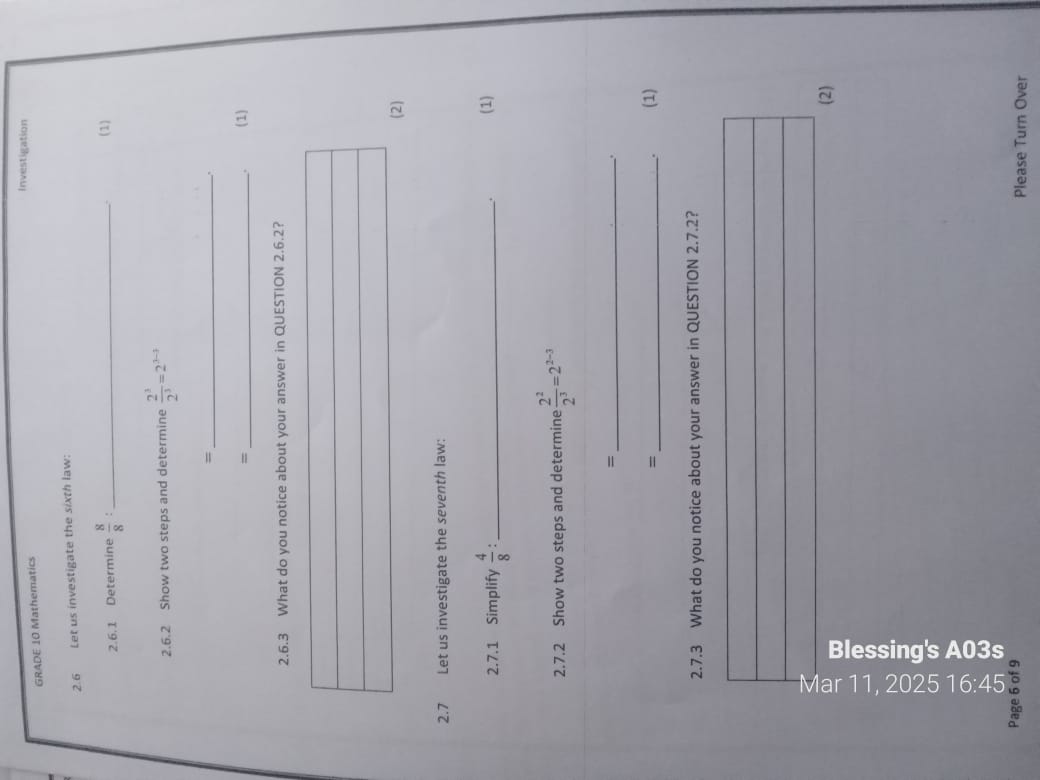 GRADE 10 Mathematics2.6 Let us investigate the sixth law:2.6.1 Determin..