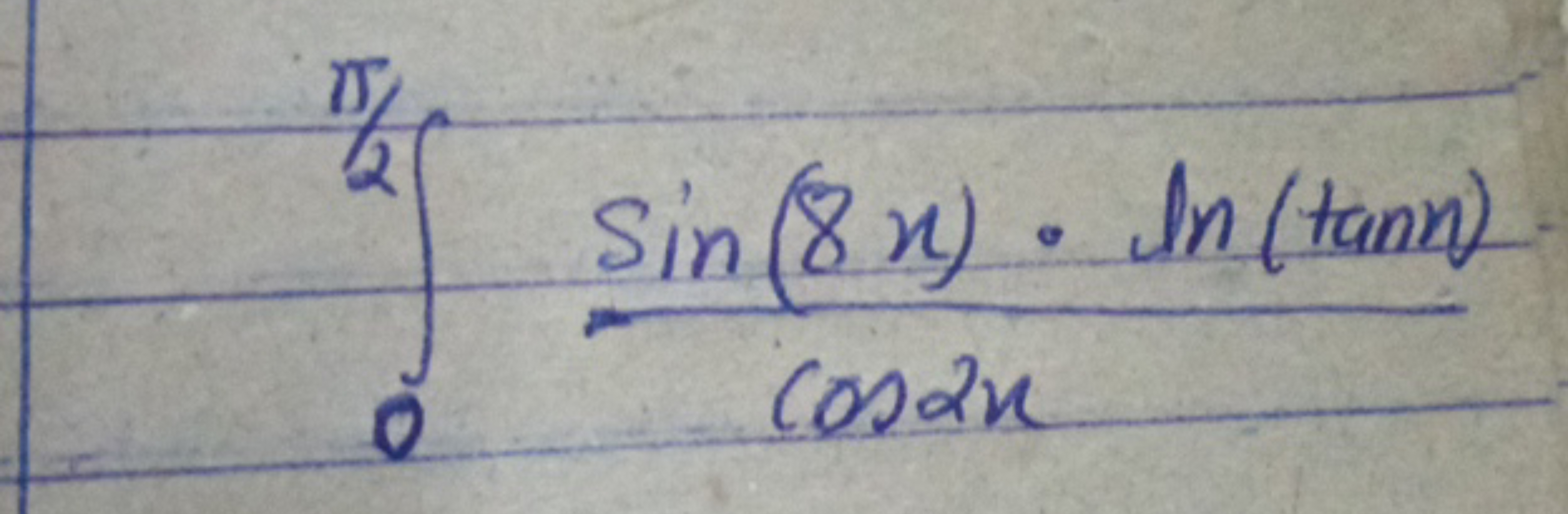 ∫02π​​cos2xsin(8x)⋅ln(tanx)​