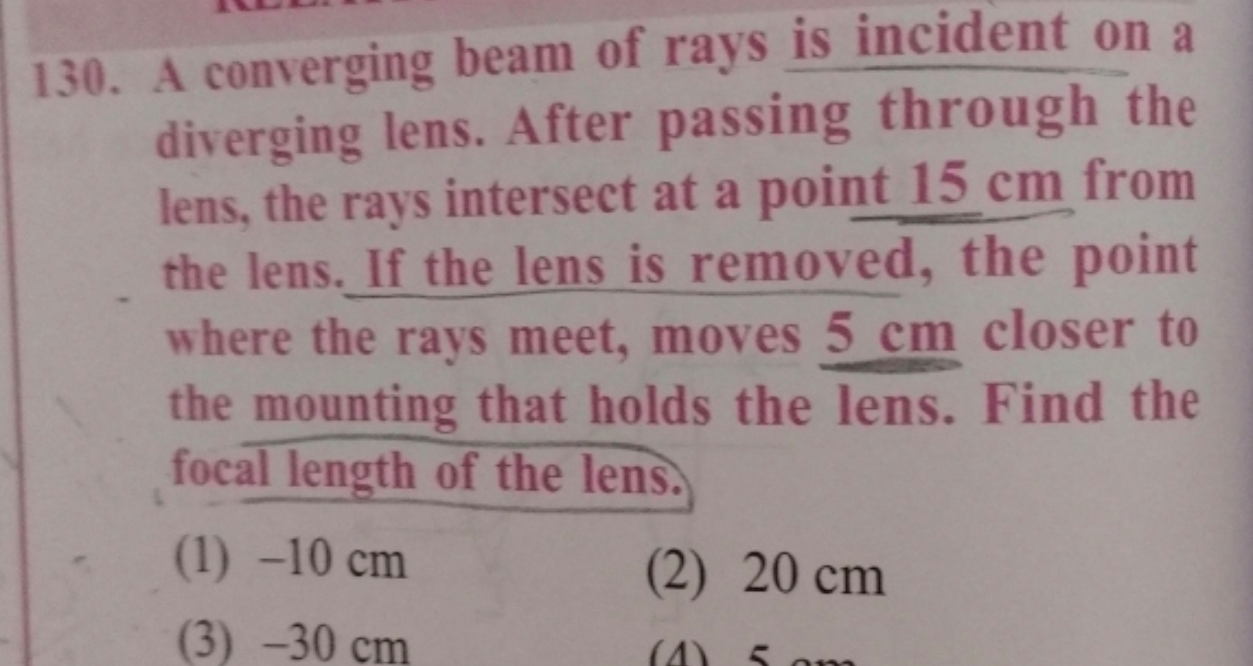 130. A converging beam of rays is incident on a diverging lens. After 