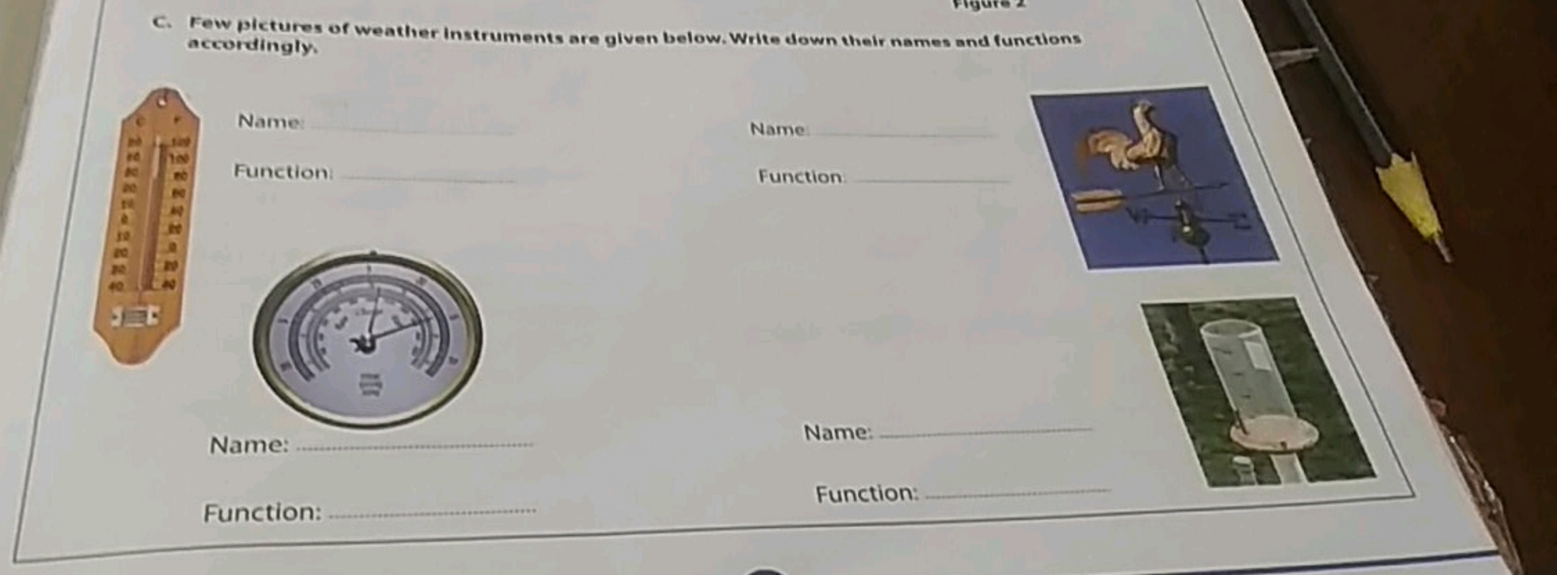 C. Few plictures of weather instruments are given below. Write down th