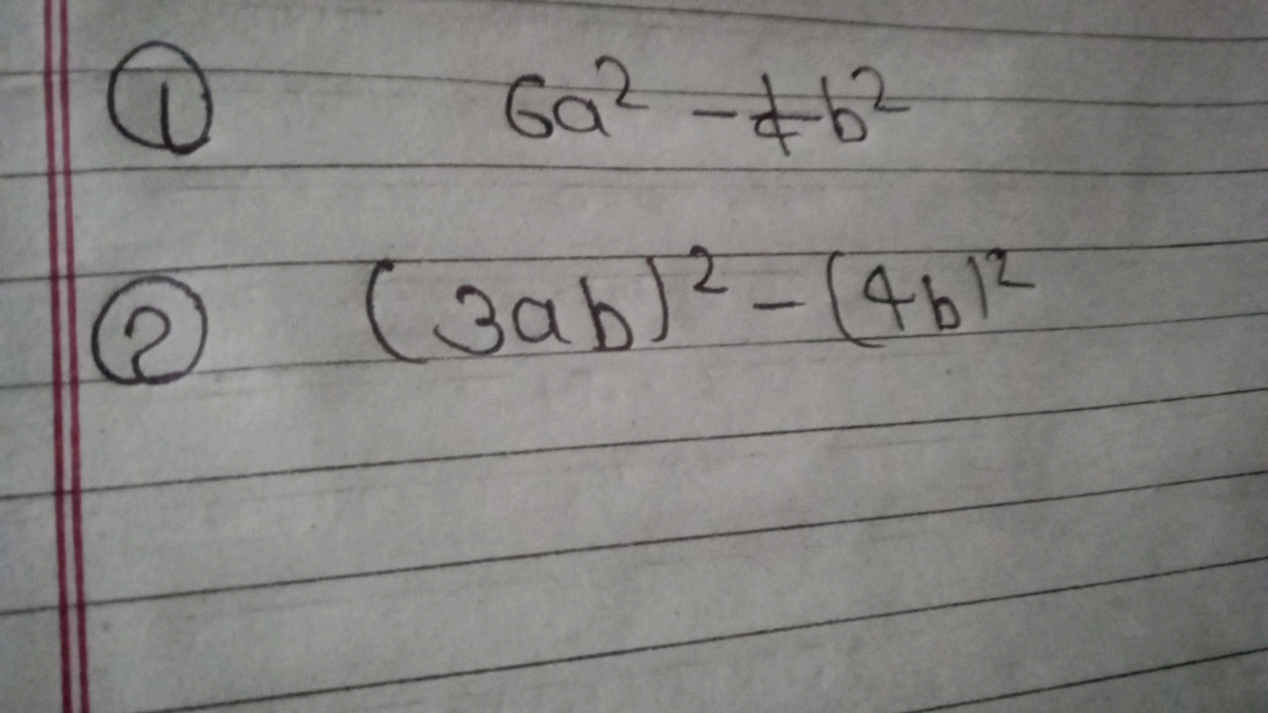 (1) 6a2−41​b2
(2) (3ab)2−(4b)2