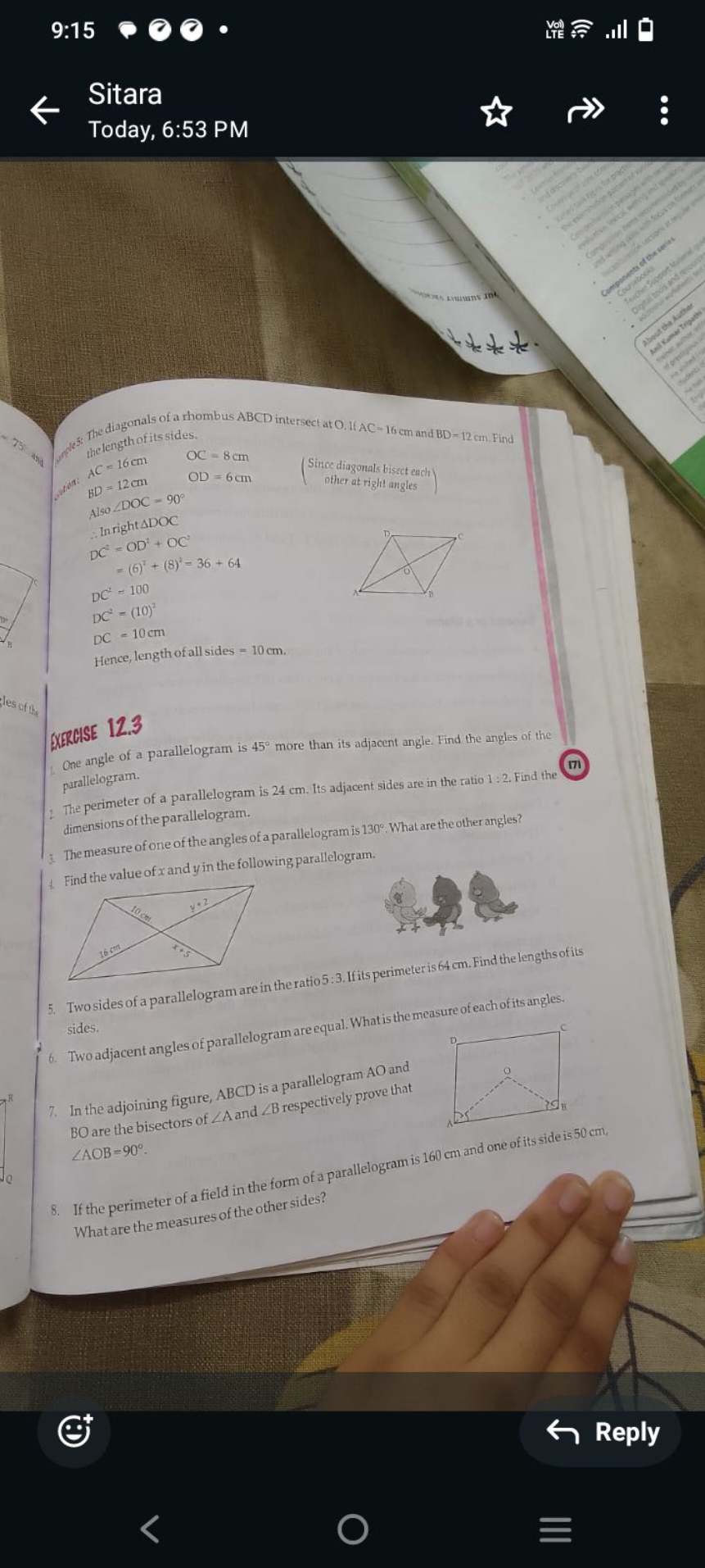 9:15
Sitara
Today, 6:53 PM
tekte

The diagonals of a rhombus ABCD inte