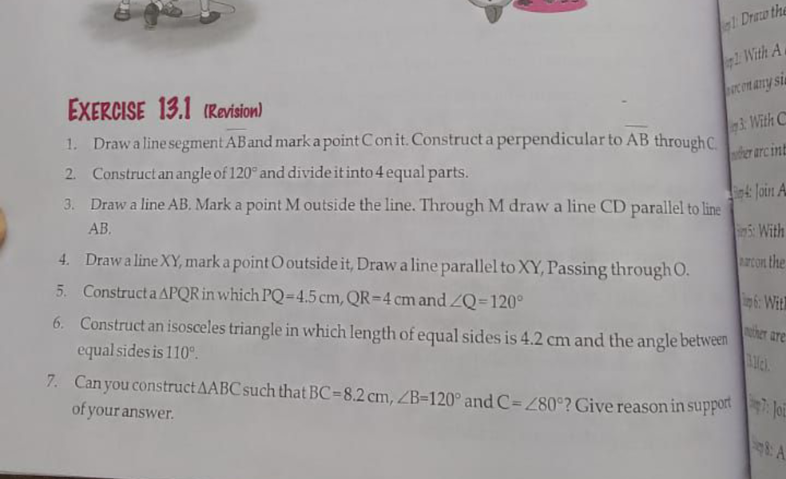 EXERCISE 13.1 (Revision)
1. Draw a linesegment AB and mark a point C o