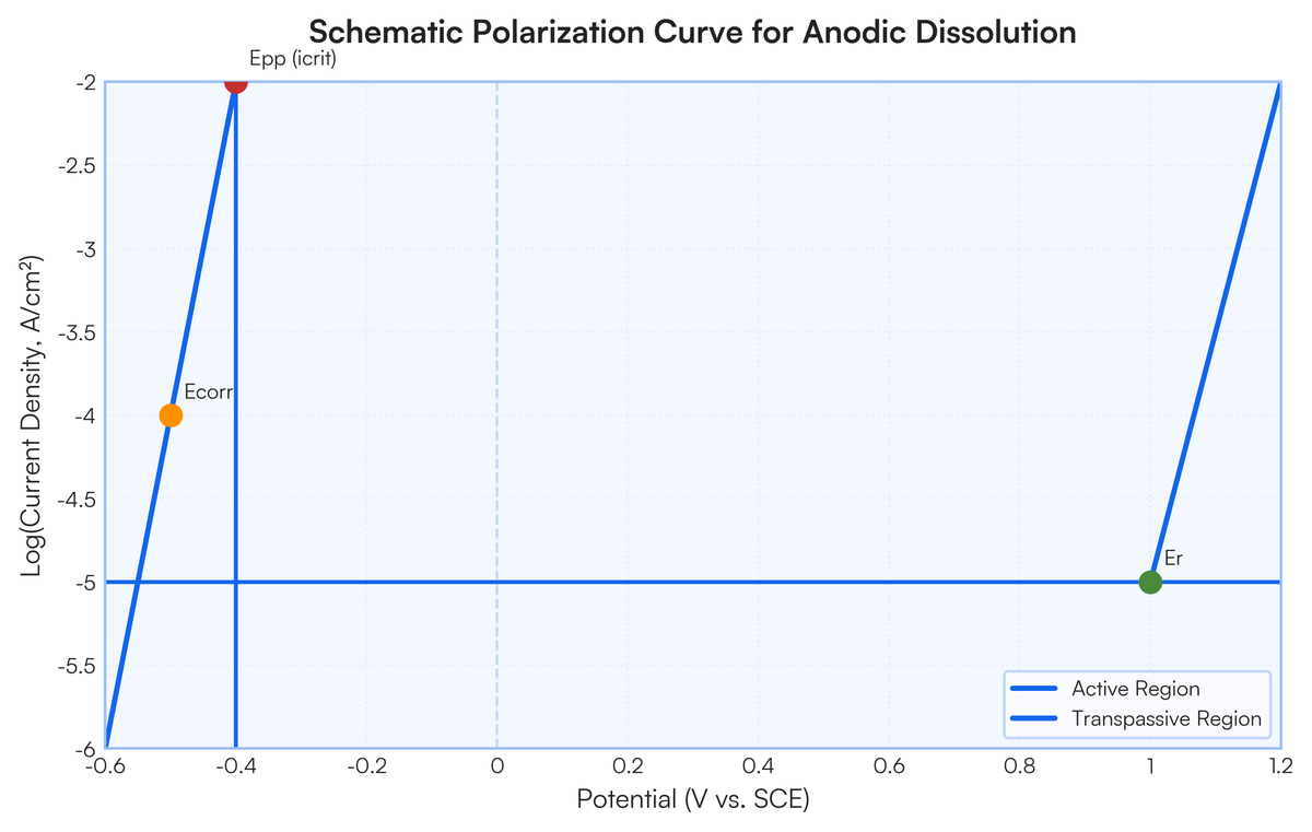 (a) Plot schematically the polarization curve for anodic dissolution for