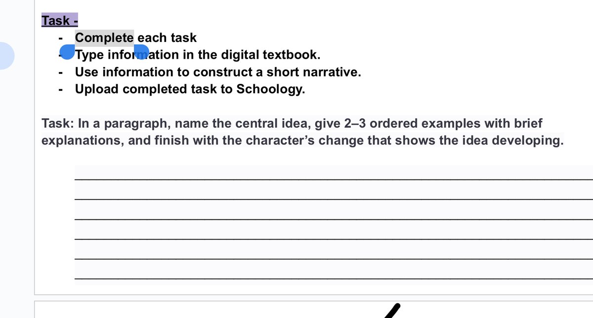 Task: Complete each task Type information in the digital textbook. Use i..