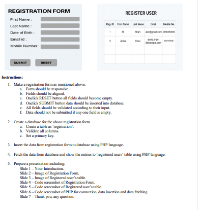 REGISTRATION FORM First Name: Last Name: Date of Birth: Email id: Mobile