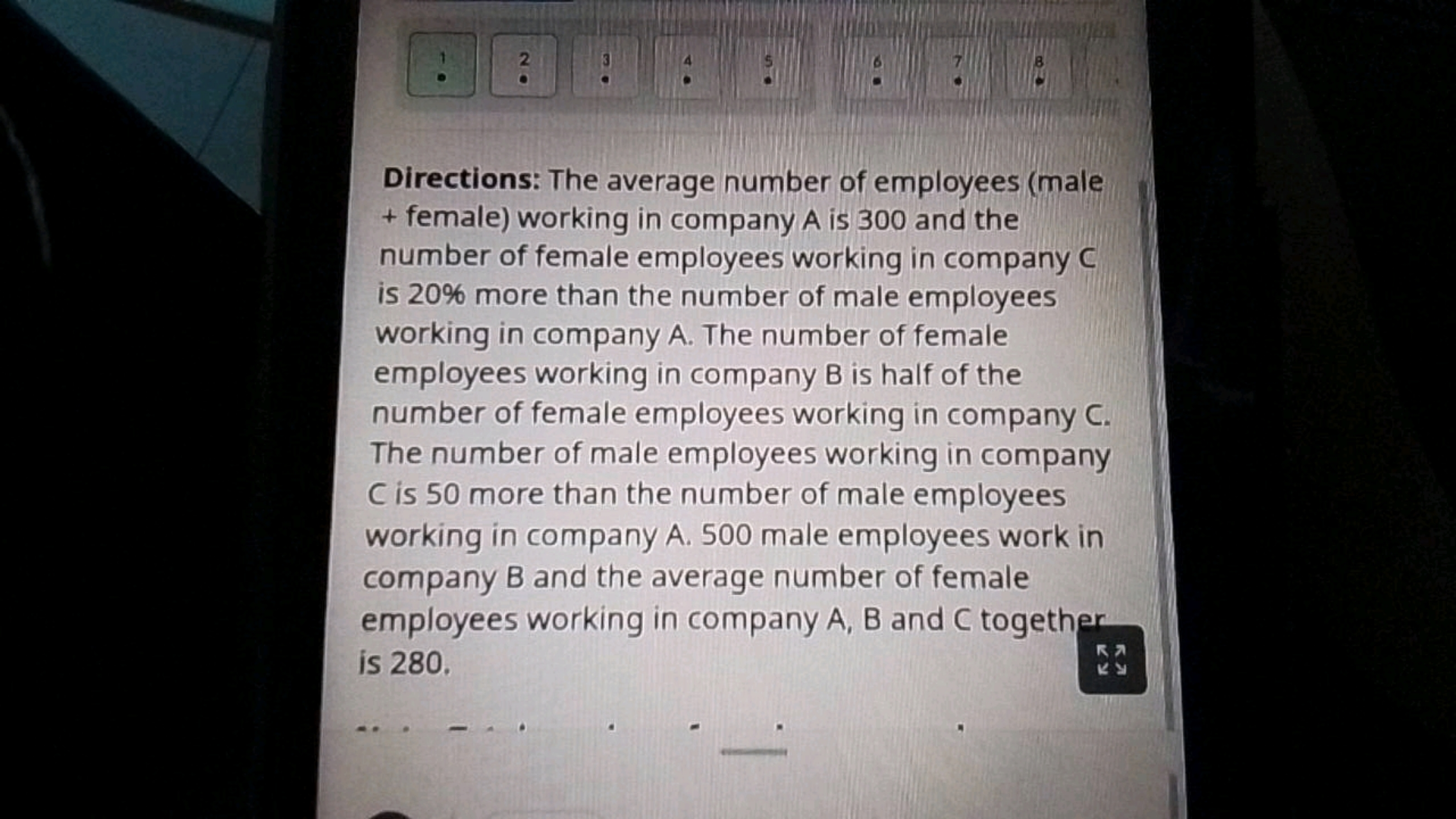 Directions: The average number of employees (male + female) working in