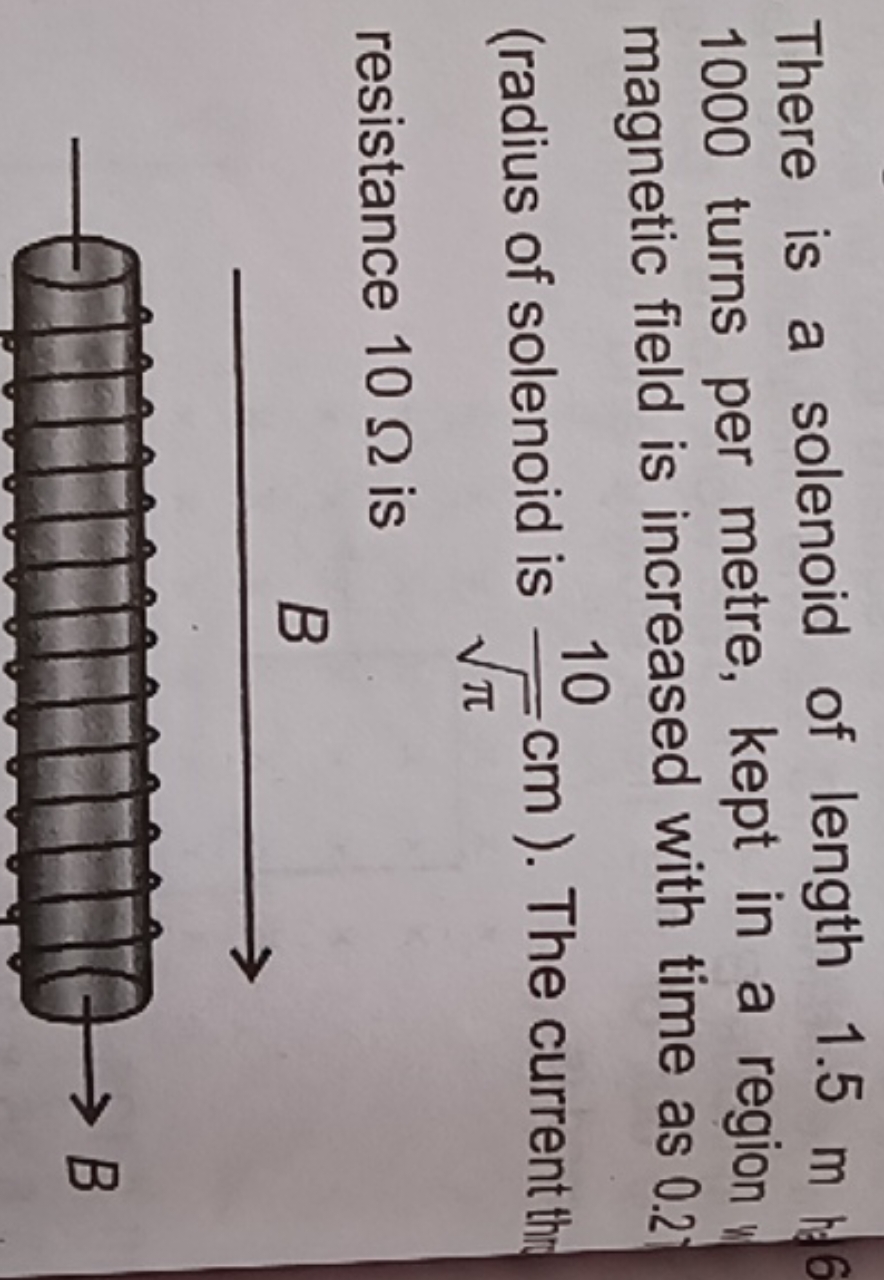 There is a solenoid of length 1.5 m h 1000 turns per metre, kept in a 