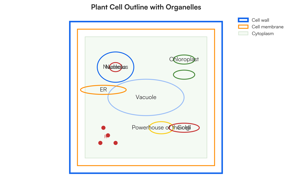 Make an outline of a labeled diagram of plant Cell add the organelle tha..