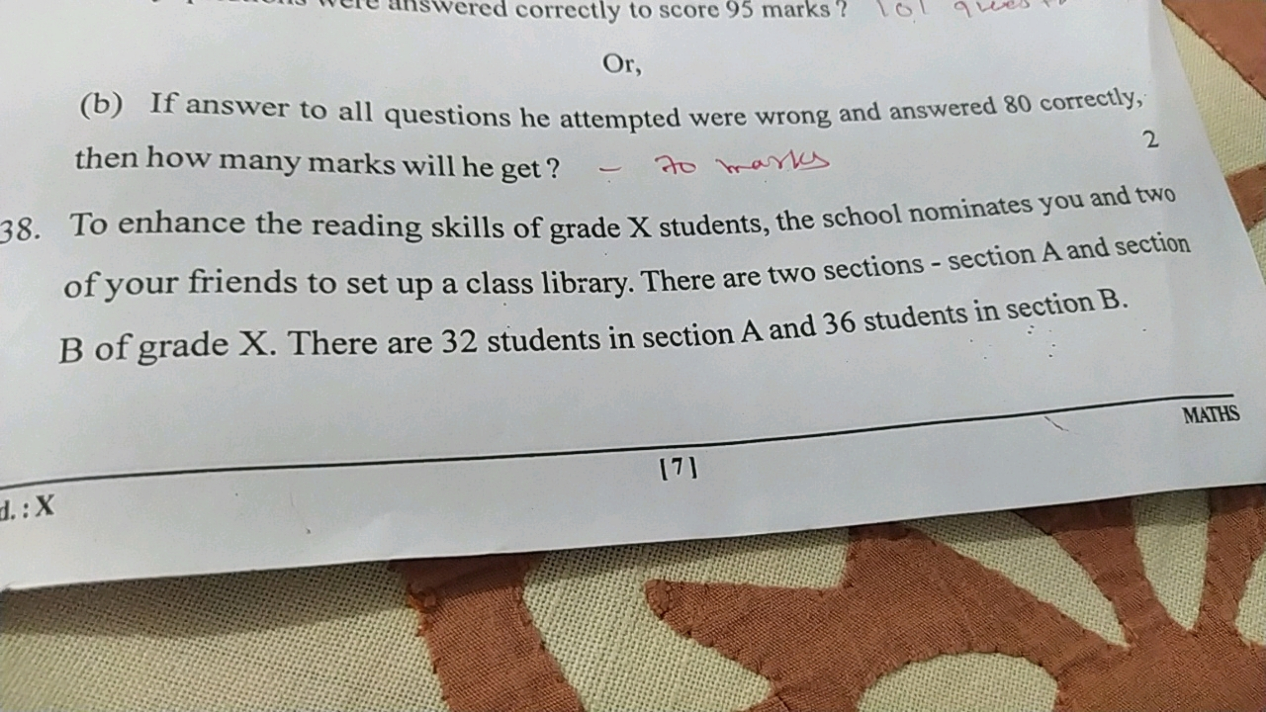 (b) If answer to all questions he attempted were wrong and answered 80