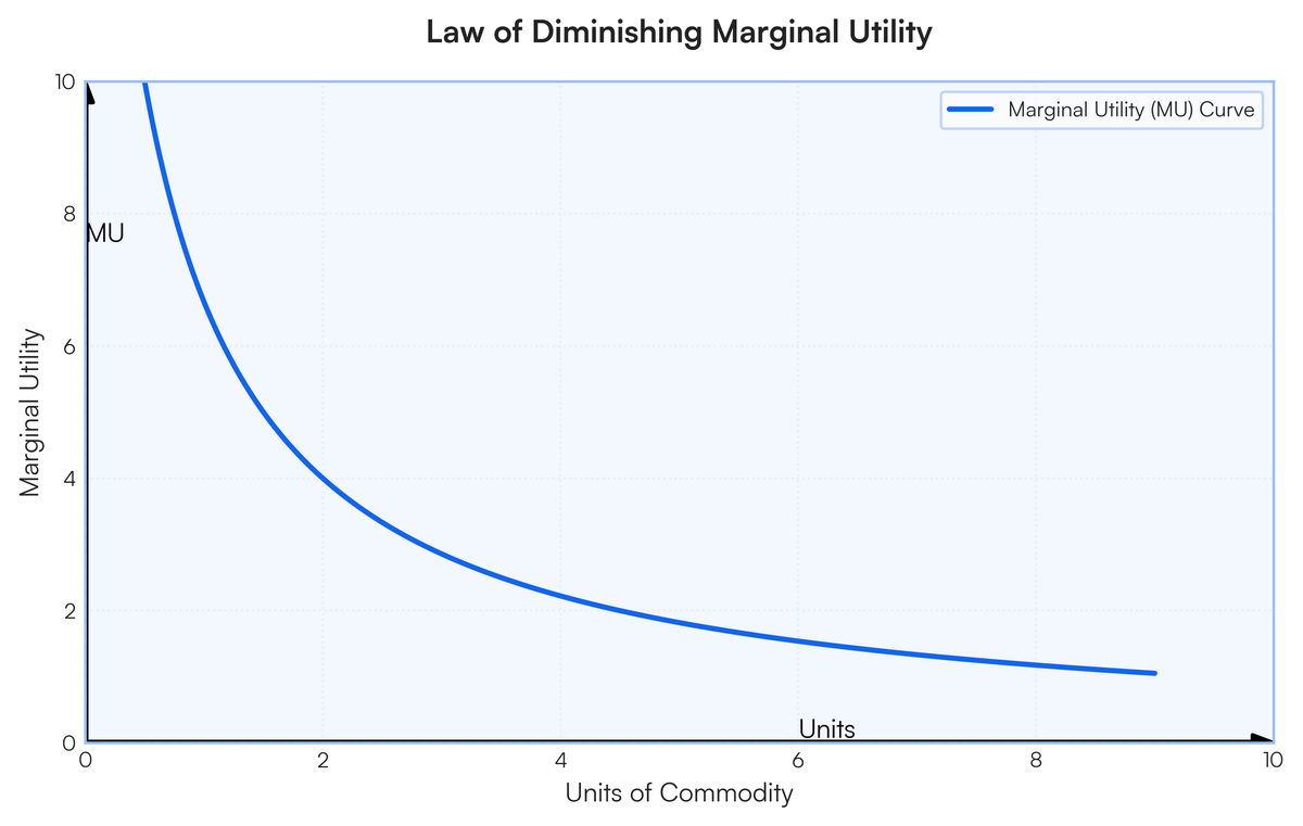 Explain the Law of Diminishing Marginal Utility with the help of diagram...