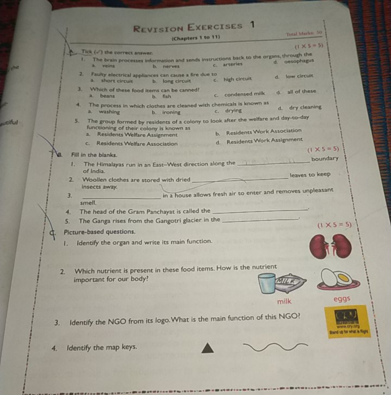 REVISION EXERCISES 1
(Chapters 1 to 11)
Toral Marks
(1×5=−5)
Tick (+) 