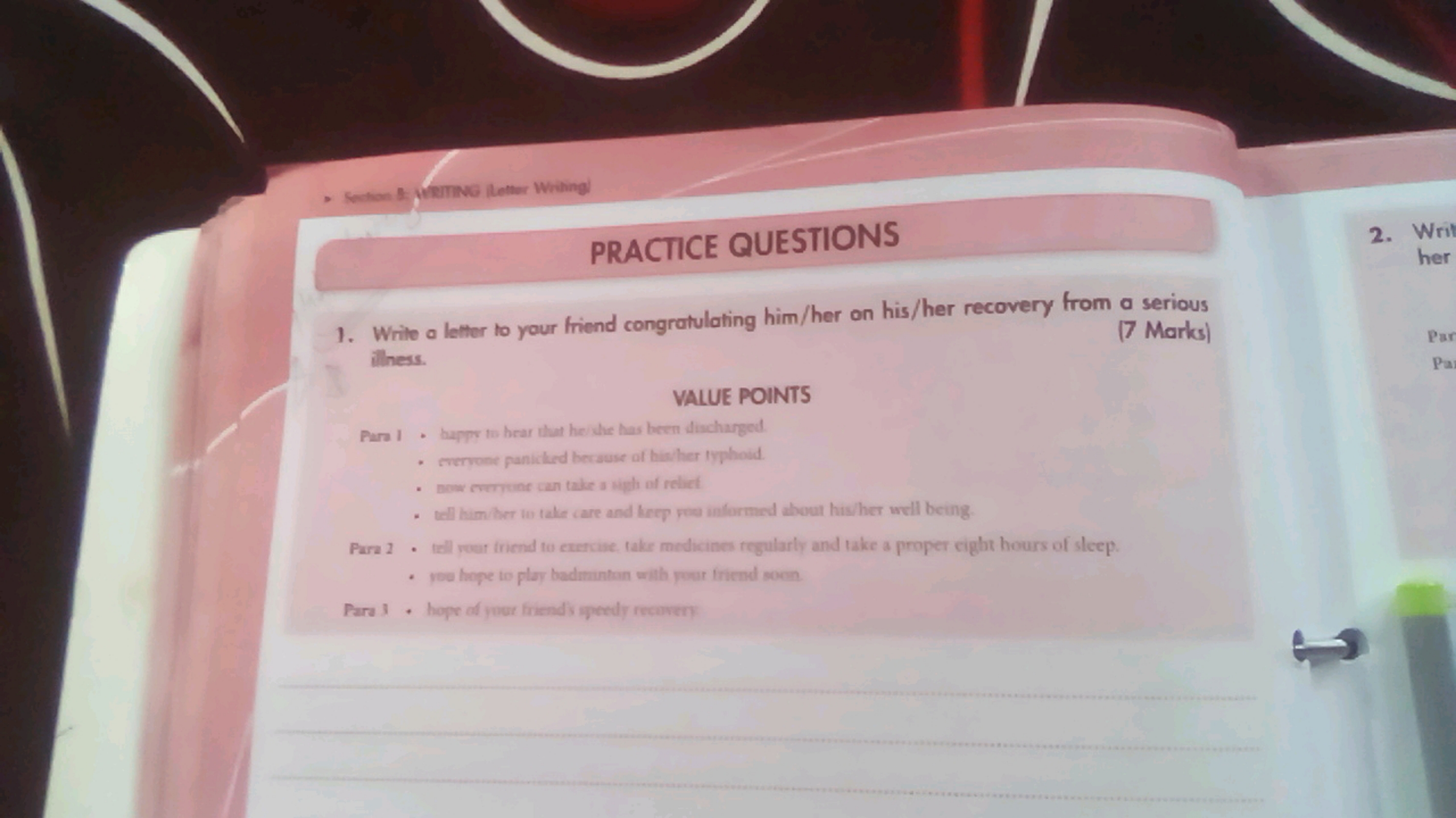 
PRACTICE QUESTIONS
2. Writ
her
1. Write a letter to your friend congr