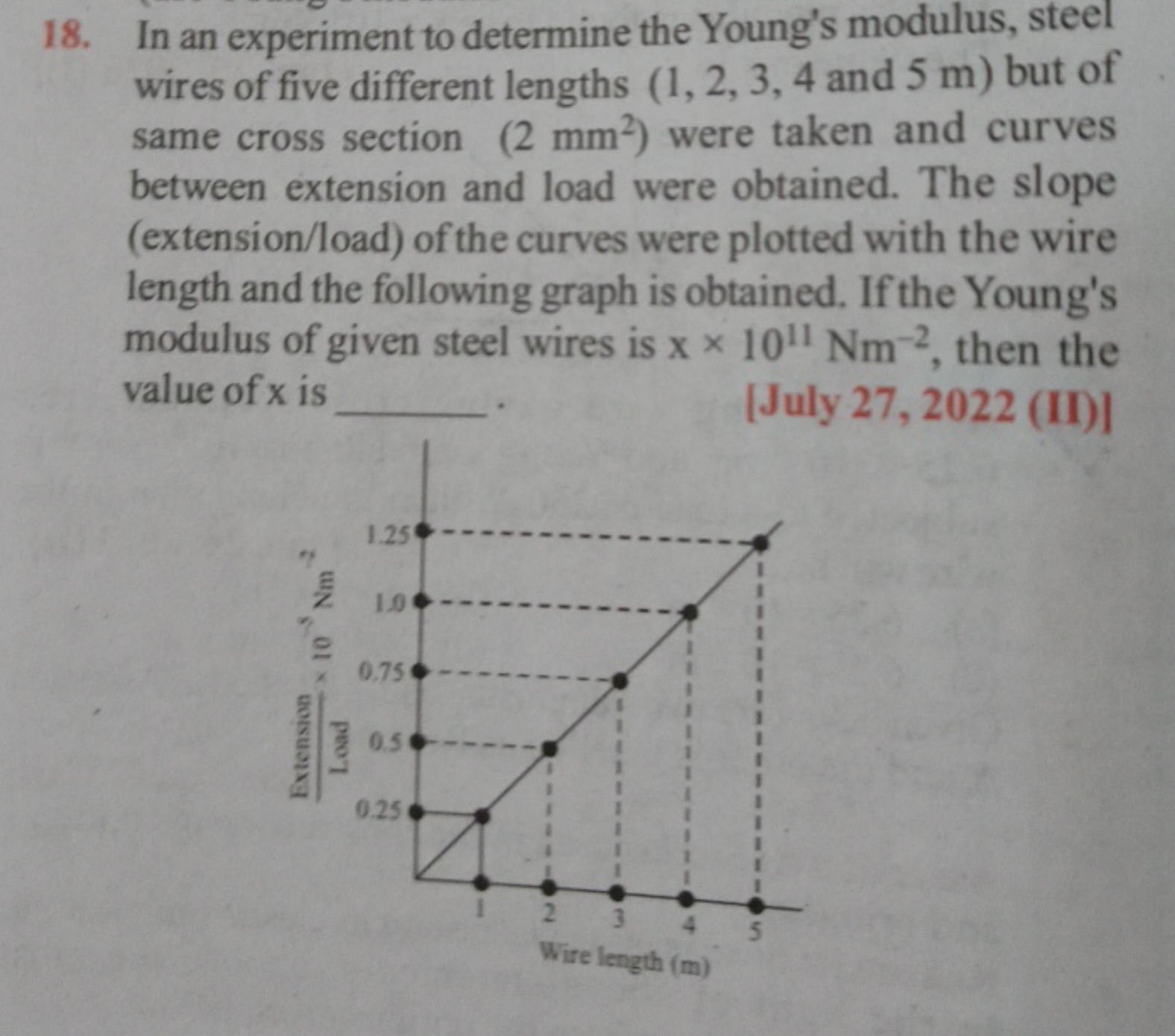 18. In an experiment to determine the Young's modulus, steel wires of 