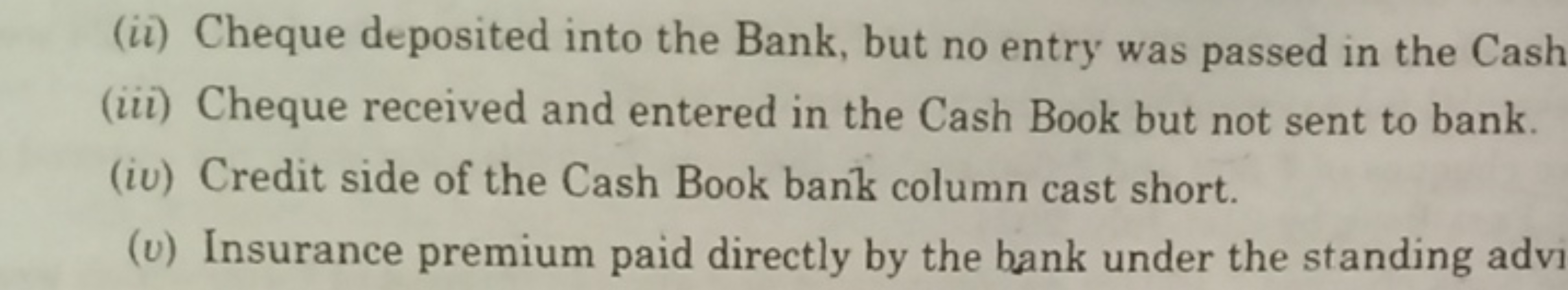 (ii) Cheque deposited into the Bank, but no entry was passed in the Ca