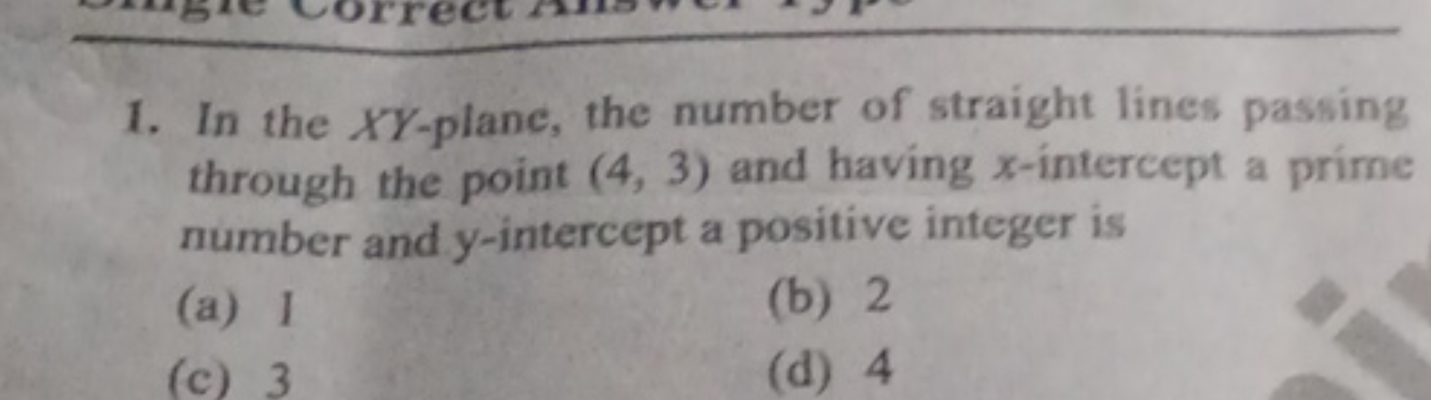 1. In the XY-plane, the number of straight lines passing through the p