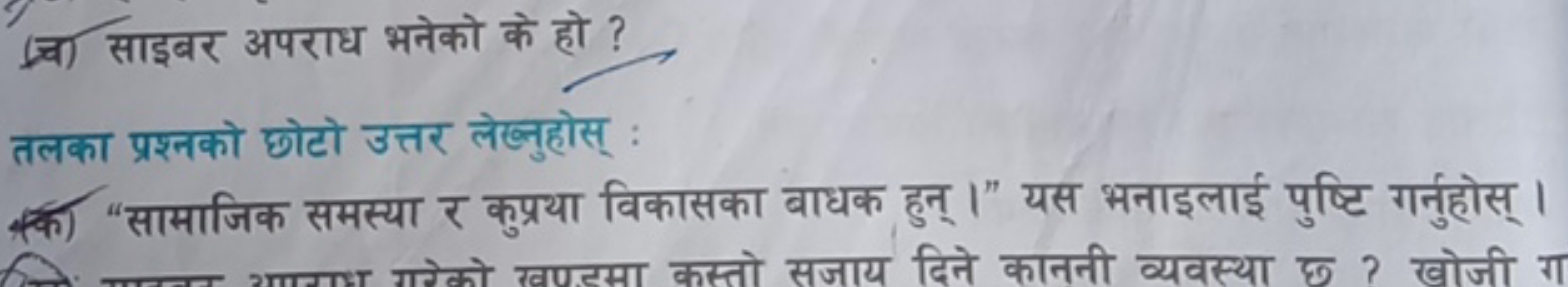 (च) साइबर अपराध भनेको के हो ?
तलका प्रश्नको छोटो उत्तर लेख्लुहोस् :
(क