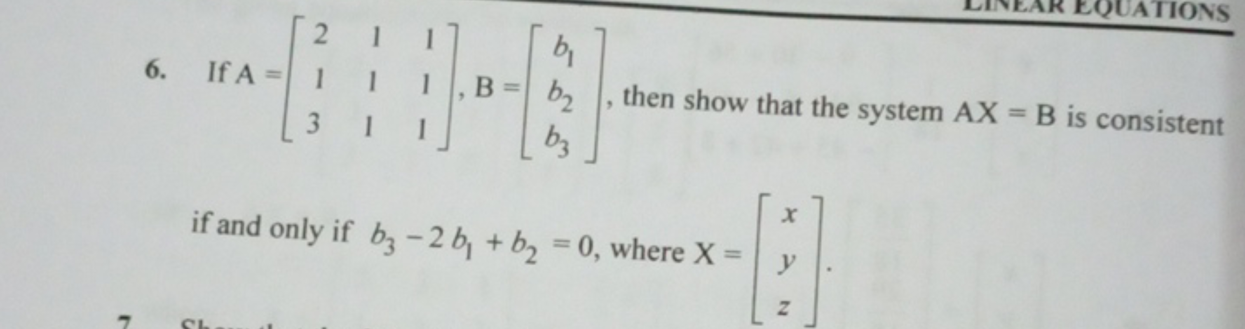 if and only if b3​−2b1​+b2​=0, where X=⎣⎡​xyz​⎦⎤​