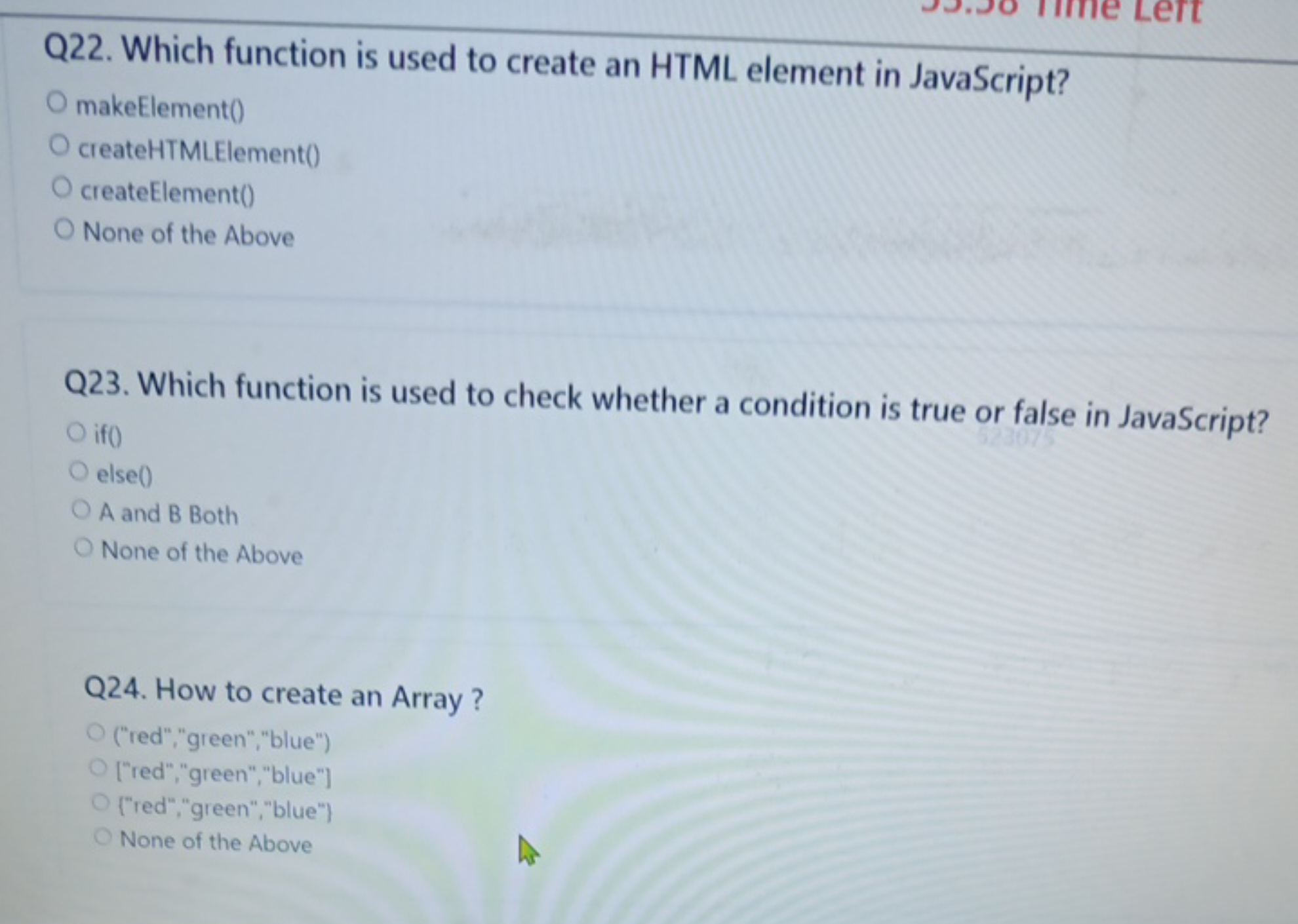 Q22. Which function is used to create an HTML element in JavaScript?
m