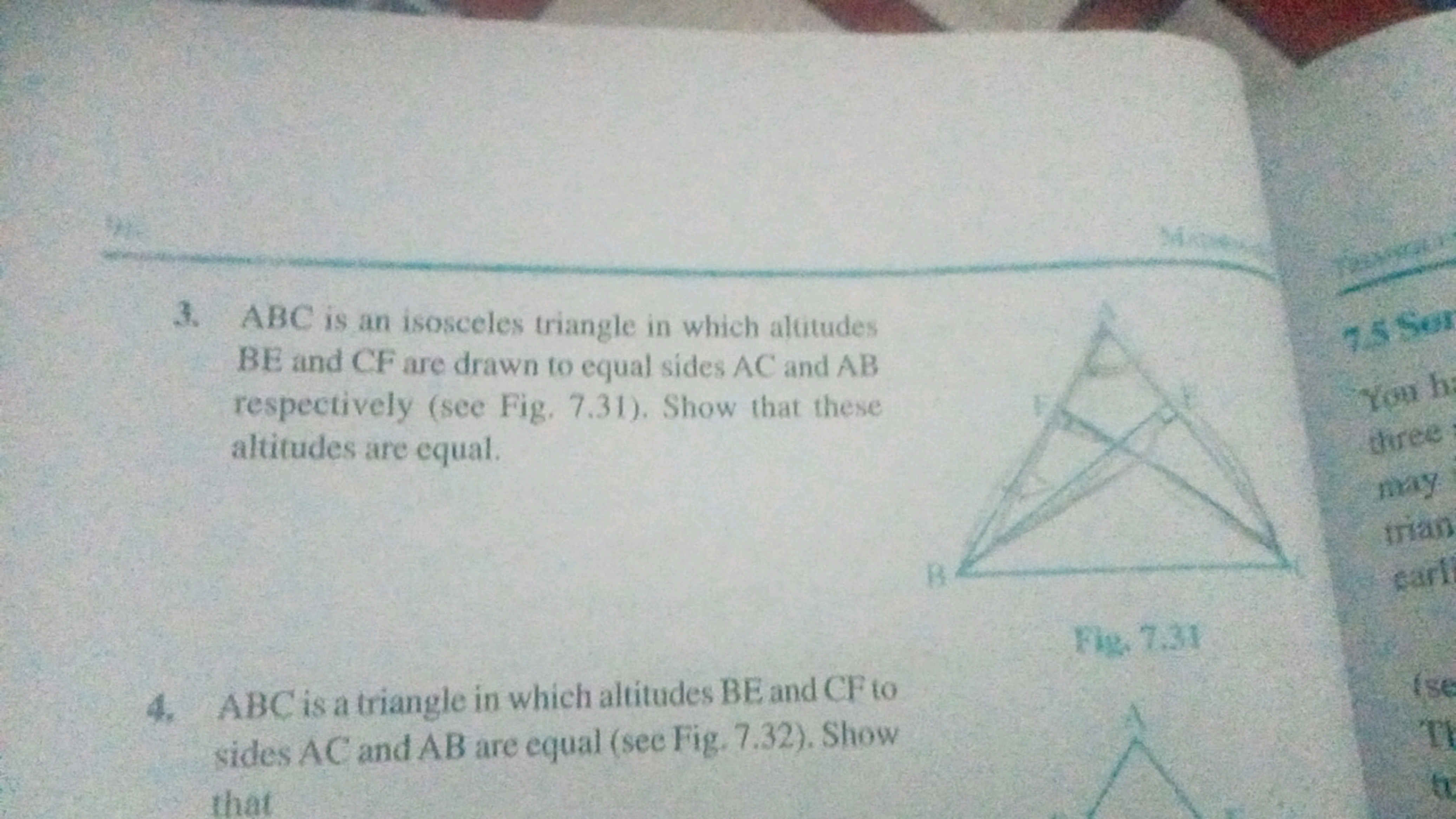 3. ABC is an isosceles triangle in which altitudes
BE and CF are drawn