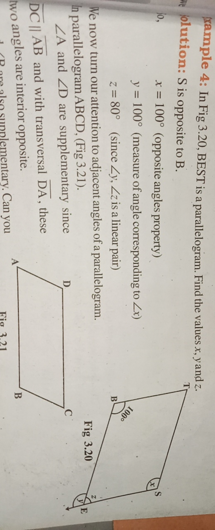 xample 4: In Fig 3.20, BEST is a parallelogram. Find the values x,y an