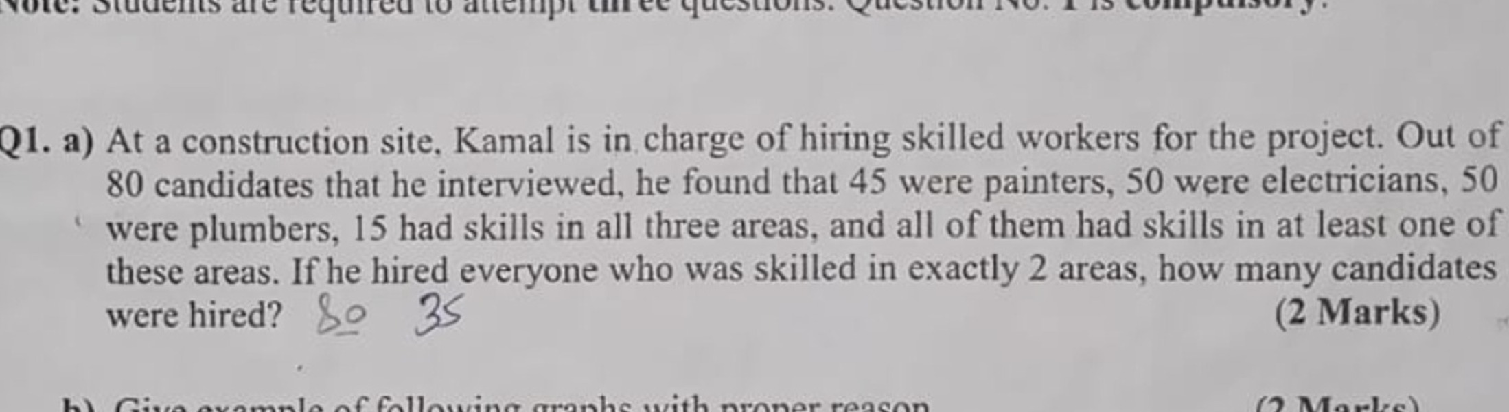 Q1. a) At a construction site, Hamal is in charge of hiring skilled wo